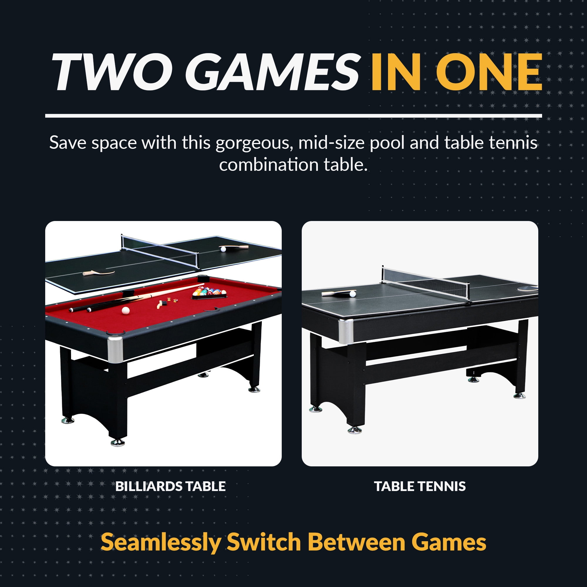 Hathaway Spartan 6-ft Pool & Table Tennis Multigame Table, All Accessories Included – Black with Red Felt - Image 4