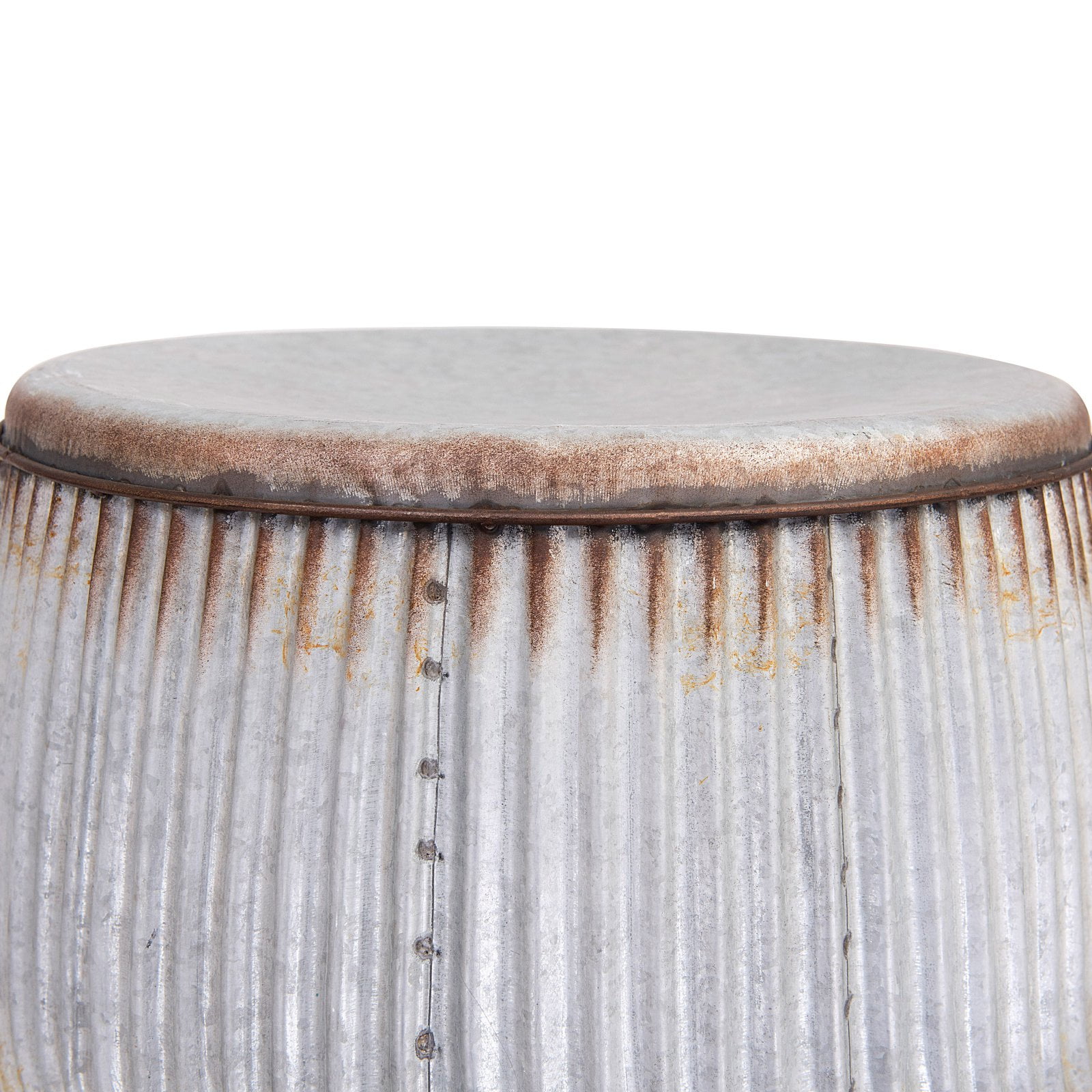 Round Metal Side Table with Rust Detail, Distressed White - Image 6