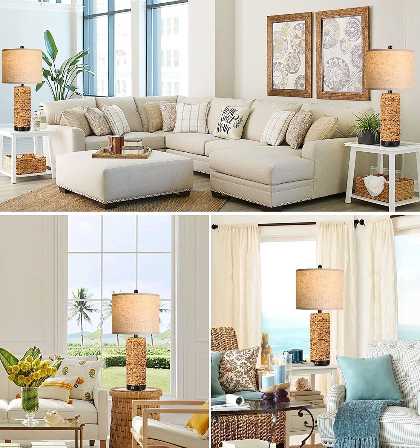 Partphoner 26'' Tall Coastal Farmhouse Touch Table Lamps Set of 2 with 3 Way Dimmable, 2 USB Ports - Image 2