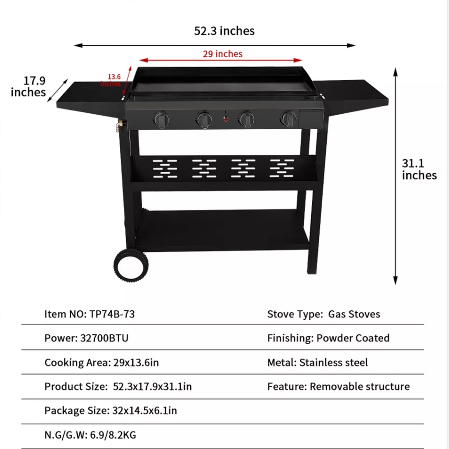 Vebreda 4-Burner 30" Griddle Propane Gas Grill, Black - Image 7