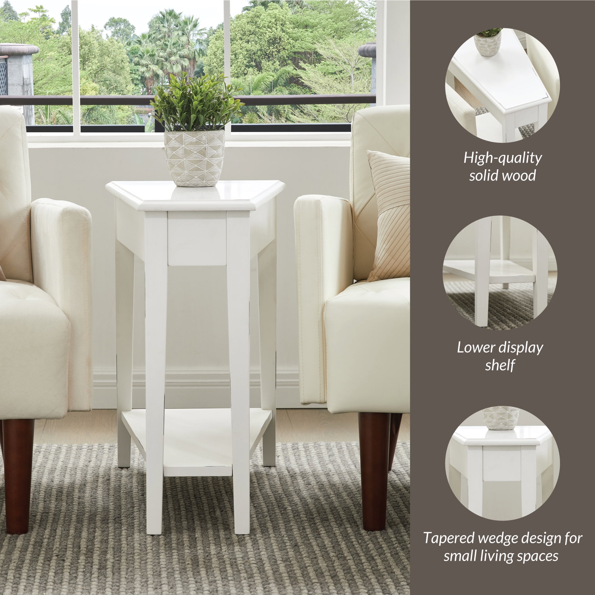 Leick Home Haven Ridge Wood Wedge End Table with Shelf, Farmhouse White - Image 10