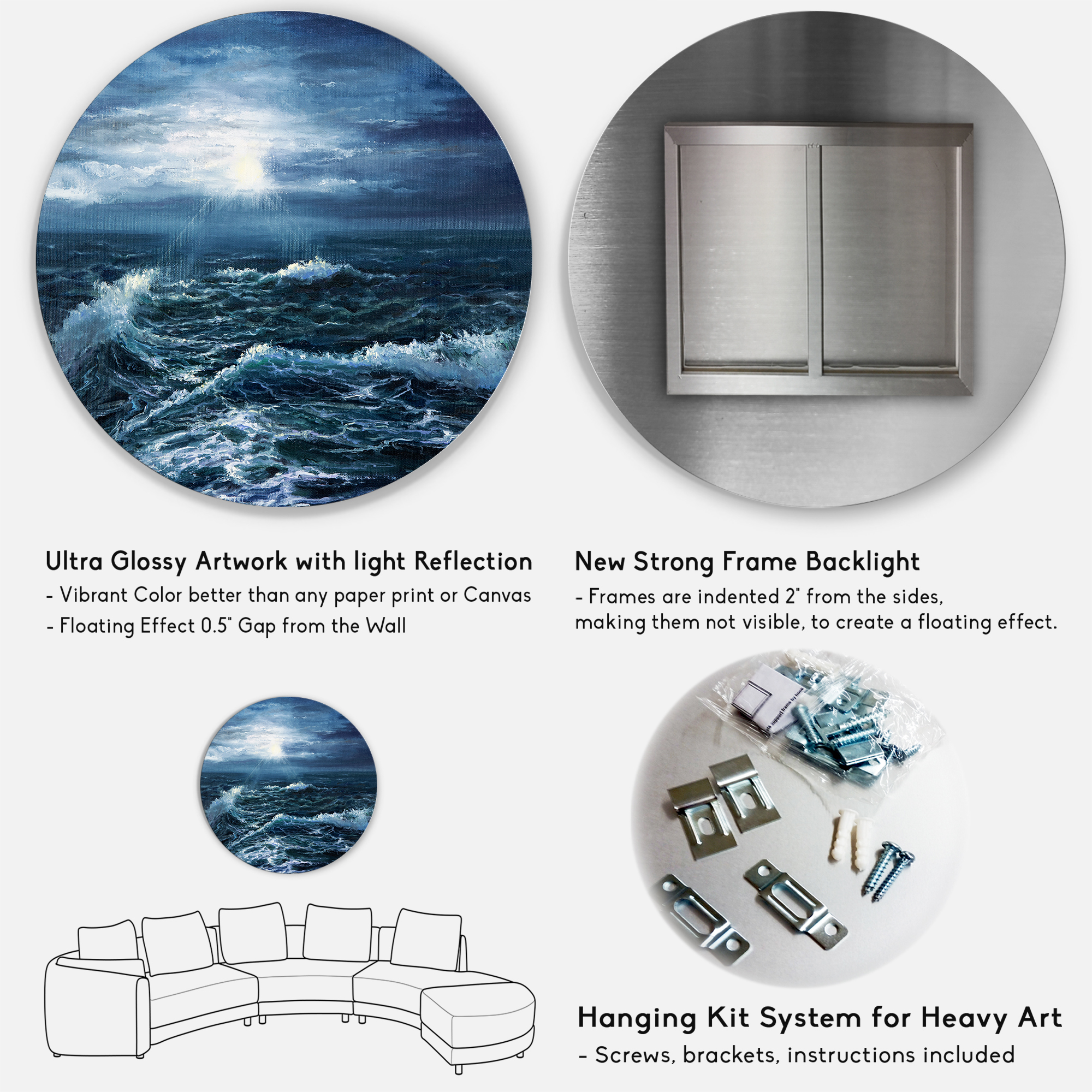 Designart 'Morning Glow Through The Ocean Waves' Nautical & Coastal Circle Metal Wall Art 36x36 - Disc of 36 - Image 4