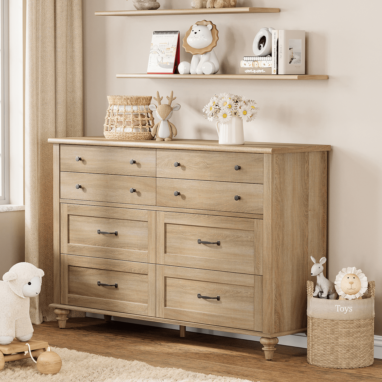 Wide Oak 8 Drawer Dresser for Bedroom, Wooden Chest of Drawers for Living Room - Image 2