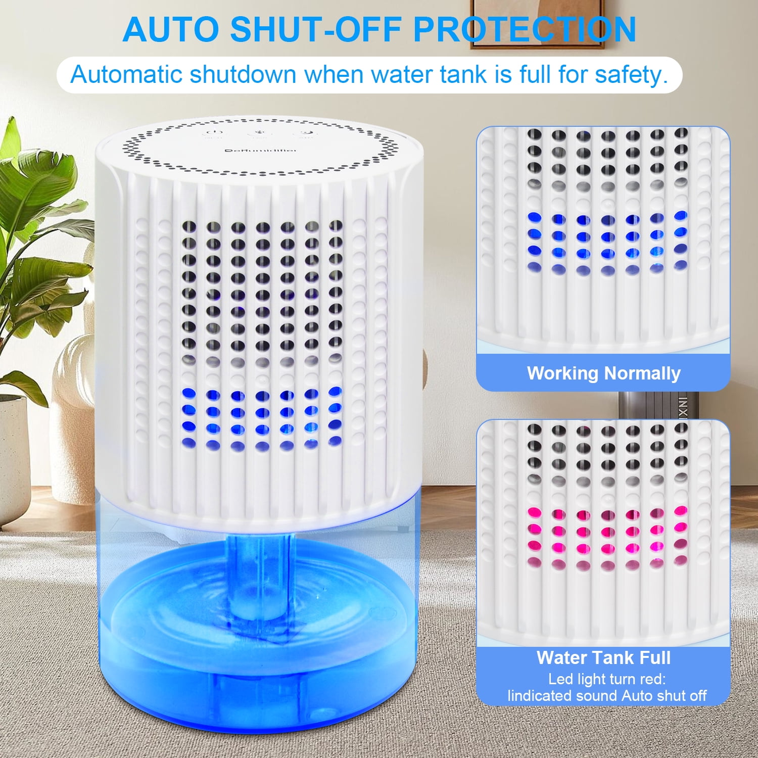 Dehumidifier for Room Home,HopePow Automatic Defrosting Auto-Off Dehumidifier Energy Efficiency 7 Colors Light Mini Dehumidifier for Room Bathroom,Basement,Bedroom,White - Image 5