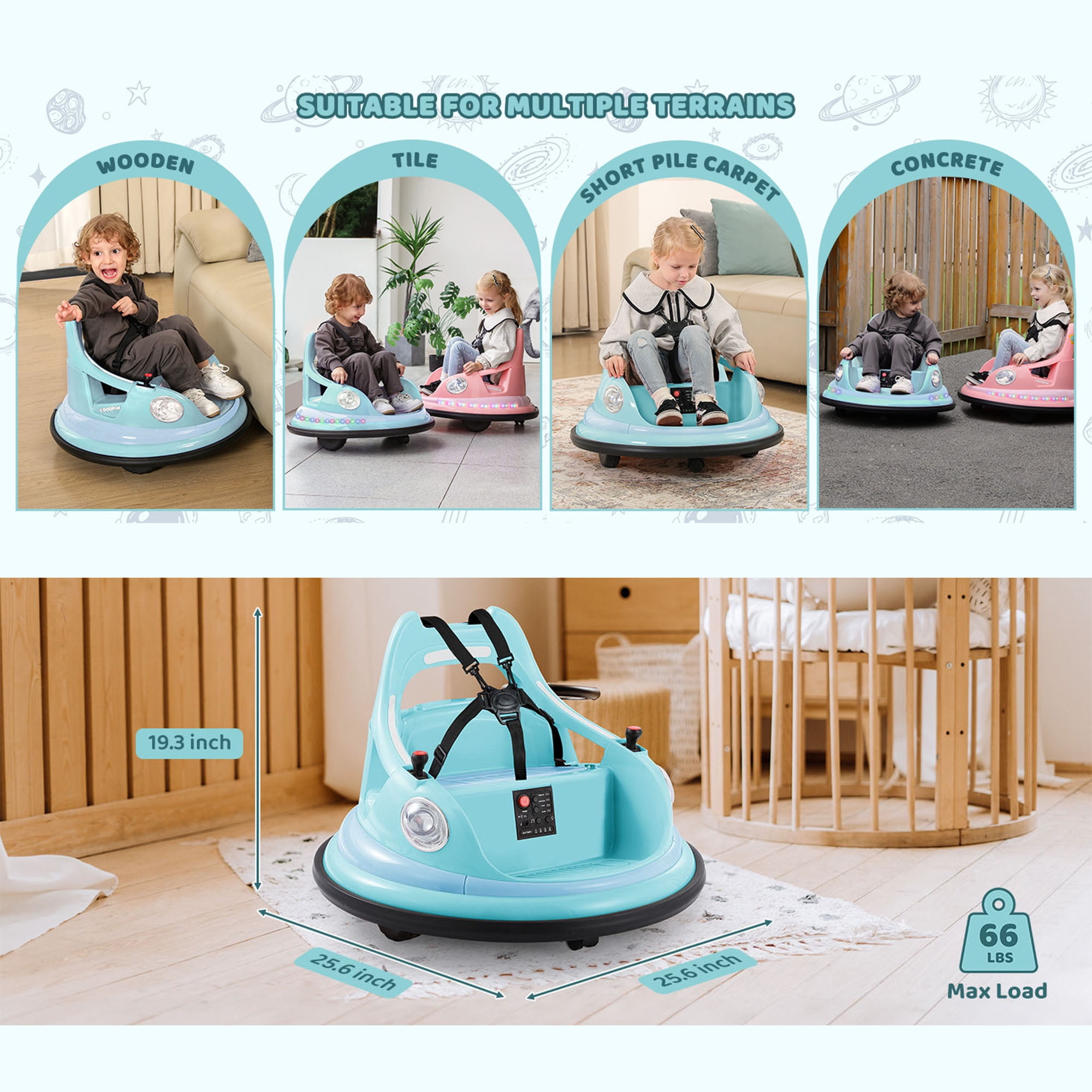 12V Bumper Car,Neche Ride On Toys for Toddlers,360° Spin Toddler Car with Remote,5 LED Lights,Light Blue - Image 11