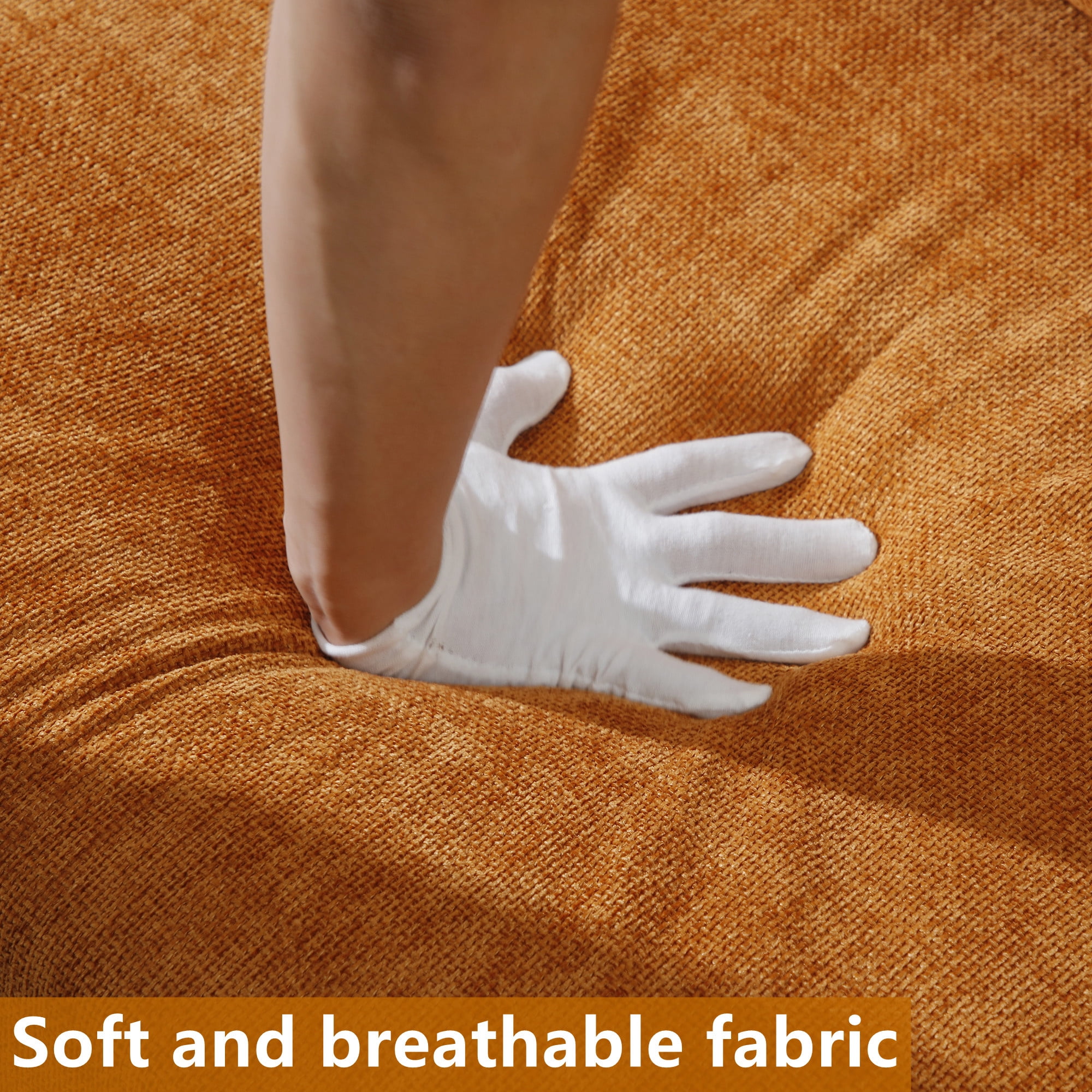 Aukfa 66" Small Sofa Deep Seat Couch with Crystal Button&Copper Nail, Roll Arm, Linen, Orange - Image 5