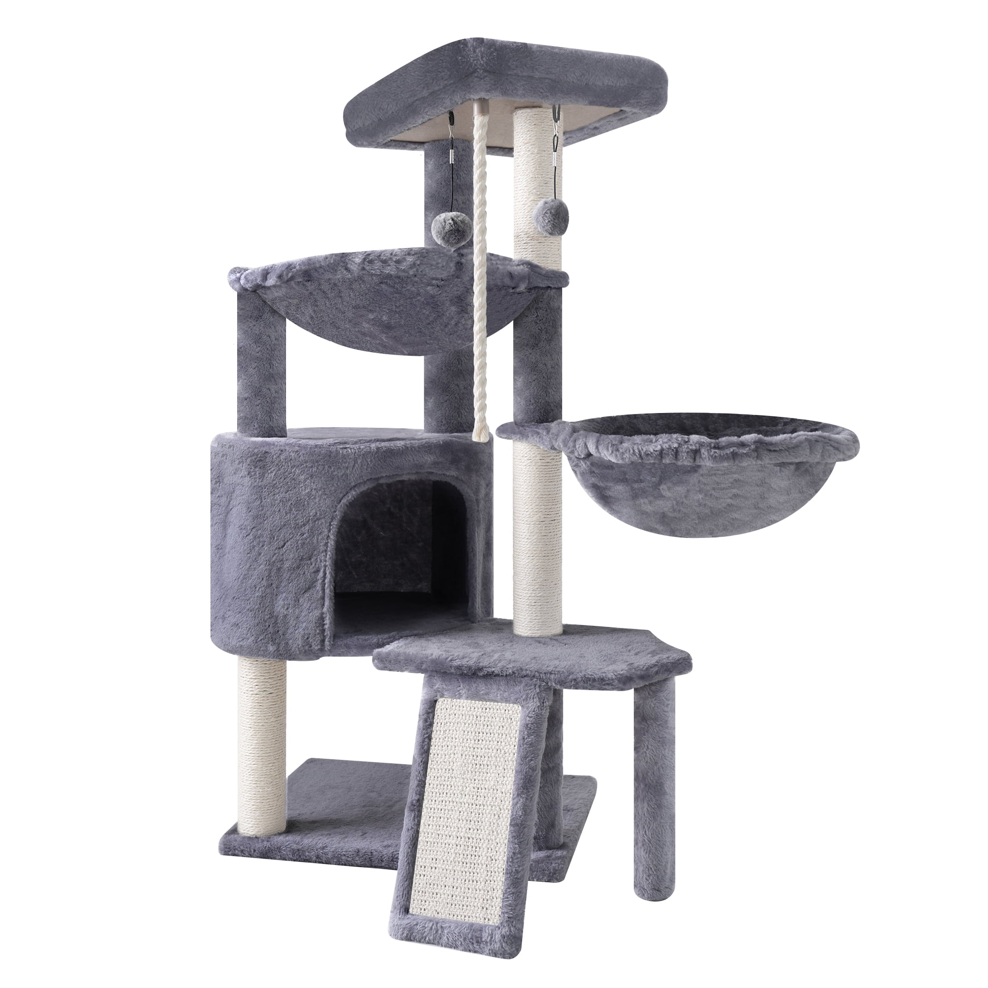 AIWIKIDE 37.4'' Cat Tree Cat Tower with Scratching Posts, Activity Centre Climbing Tree Cat Furniture with Cat Condo and Two Hammocks, Grey - Image 7