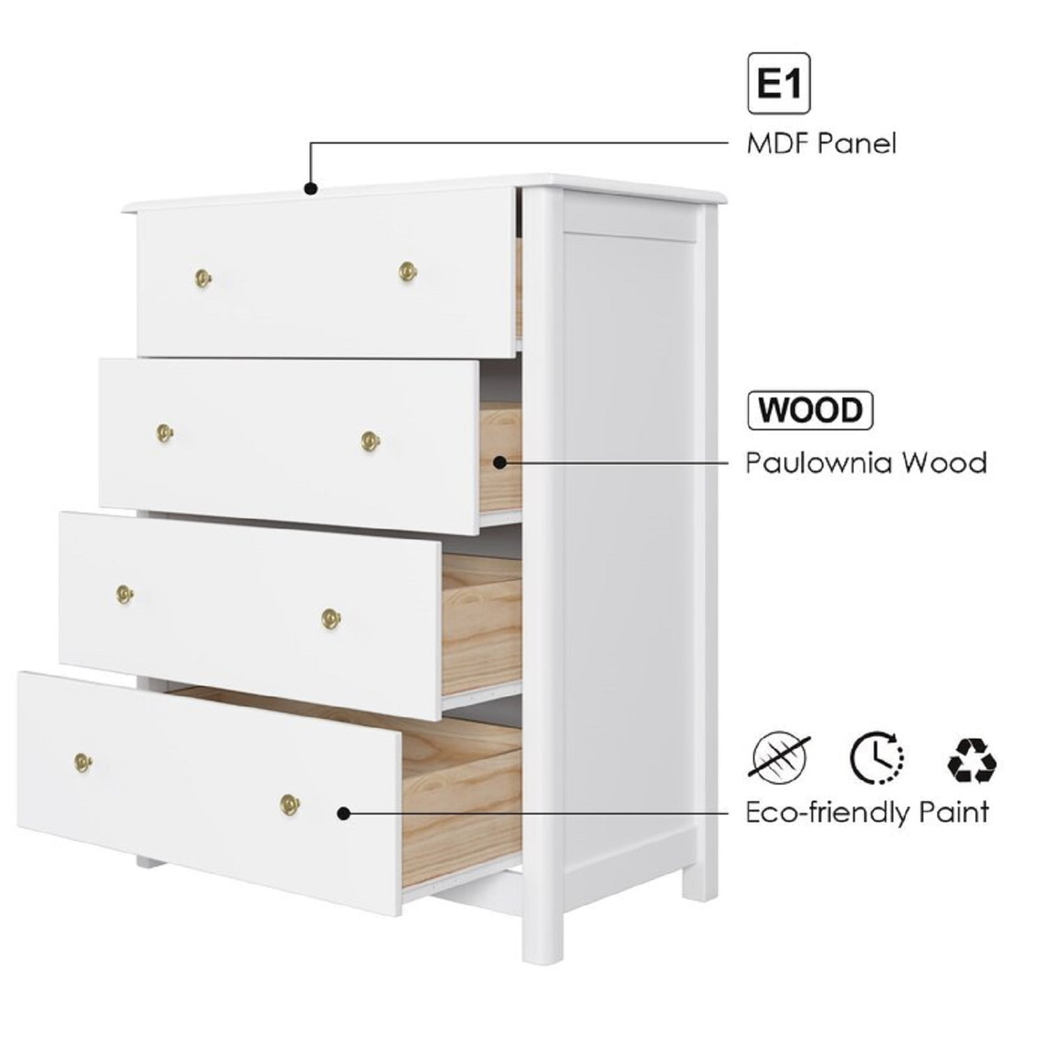 Homfa Vertical Dresser with 4 Drawer, Wide Chest of Drawers Nightstand for Bedroom Closet Entryway, White - Image 2