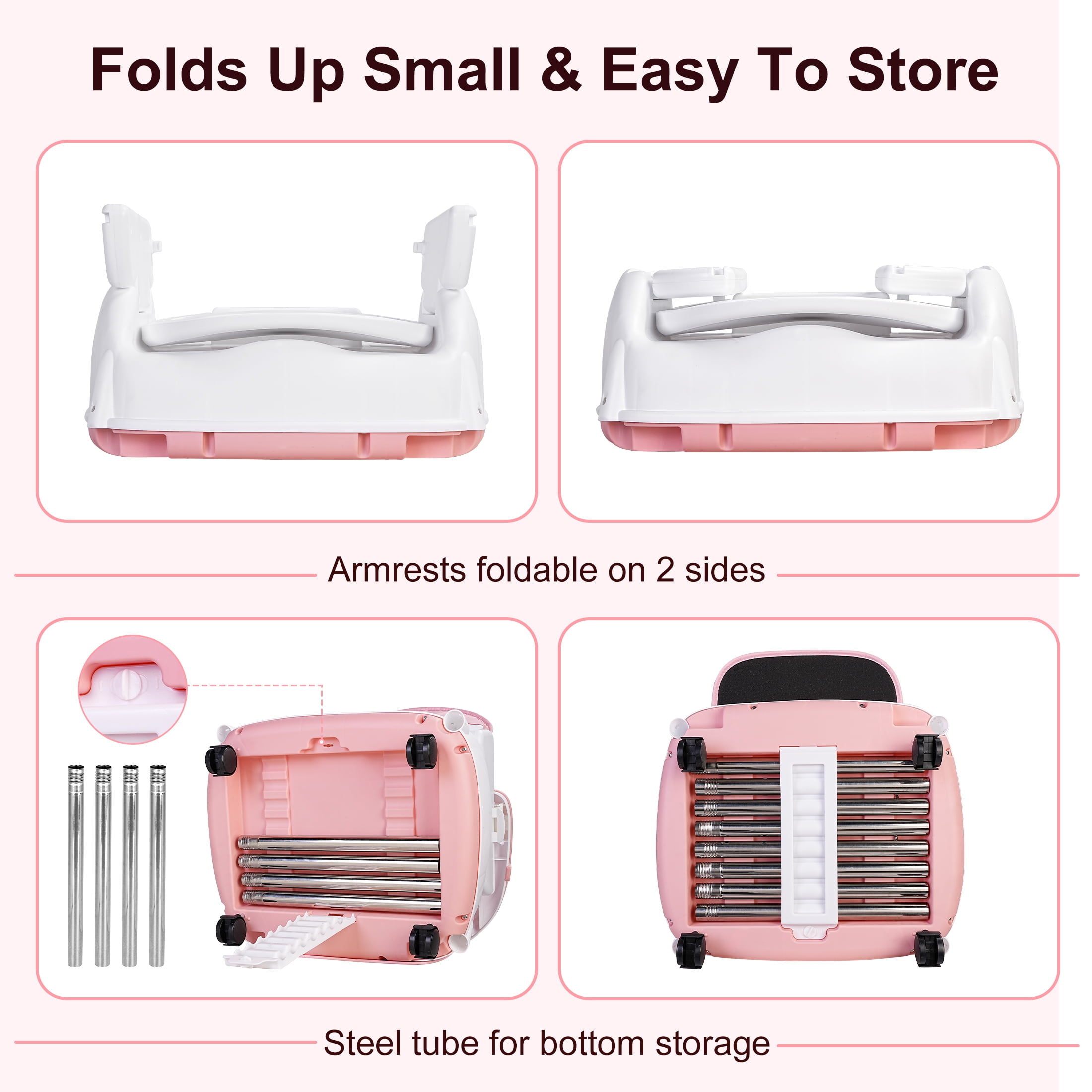 Minikid 5-in-1 High Chair with Wheels, 3-Point Seat Belt, Double-Layer Dinner Plate, Pink - Image 5