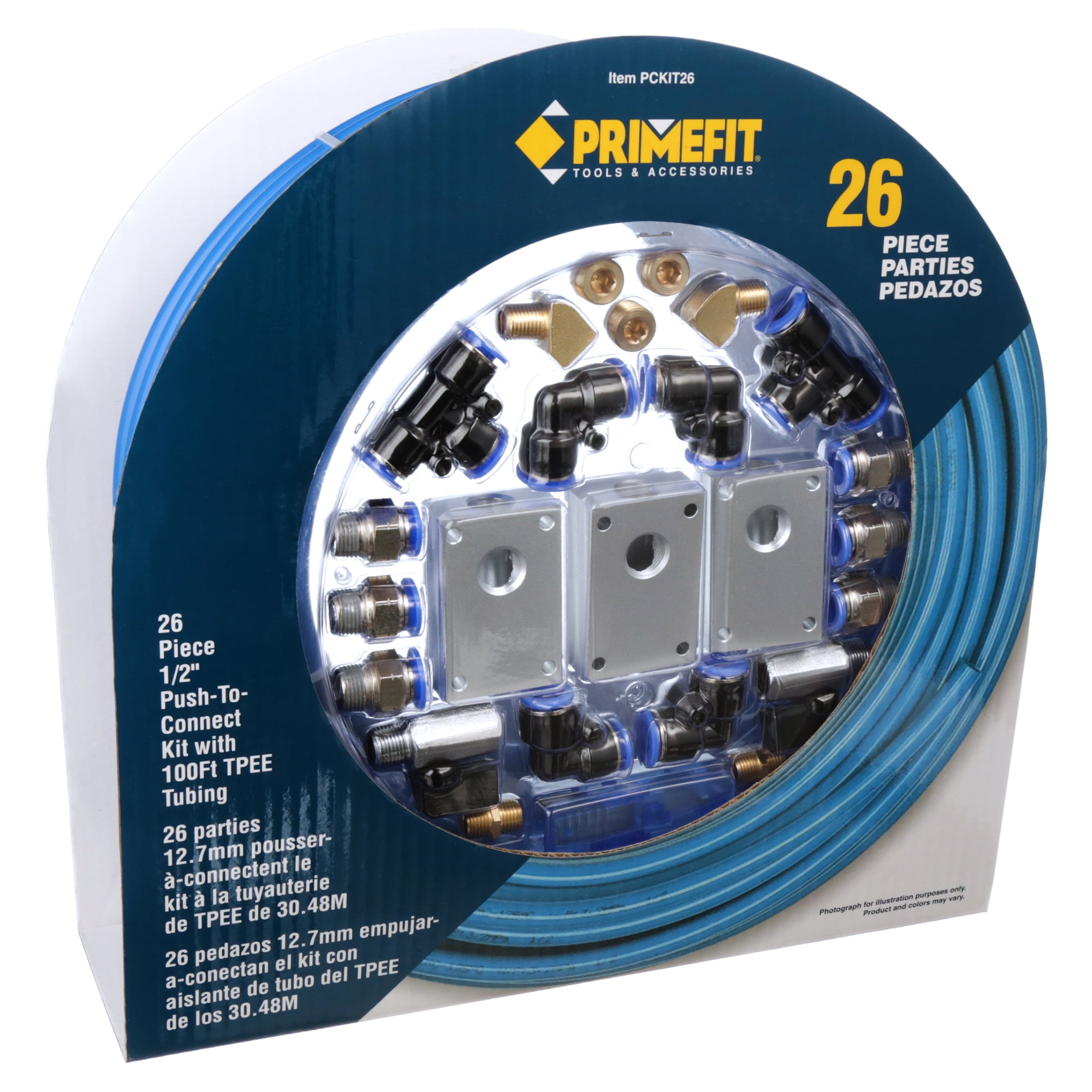 Primefit PCKIT26 1/2 in. x 100 ft. Nylon Tubing with Air Piping System Air Push To Connect Kit (26-Piece) - Image 6