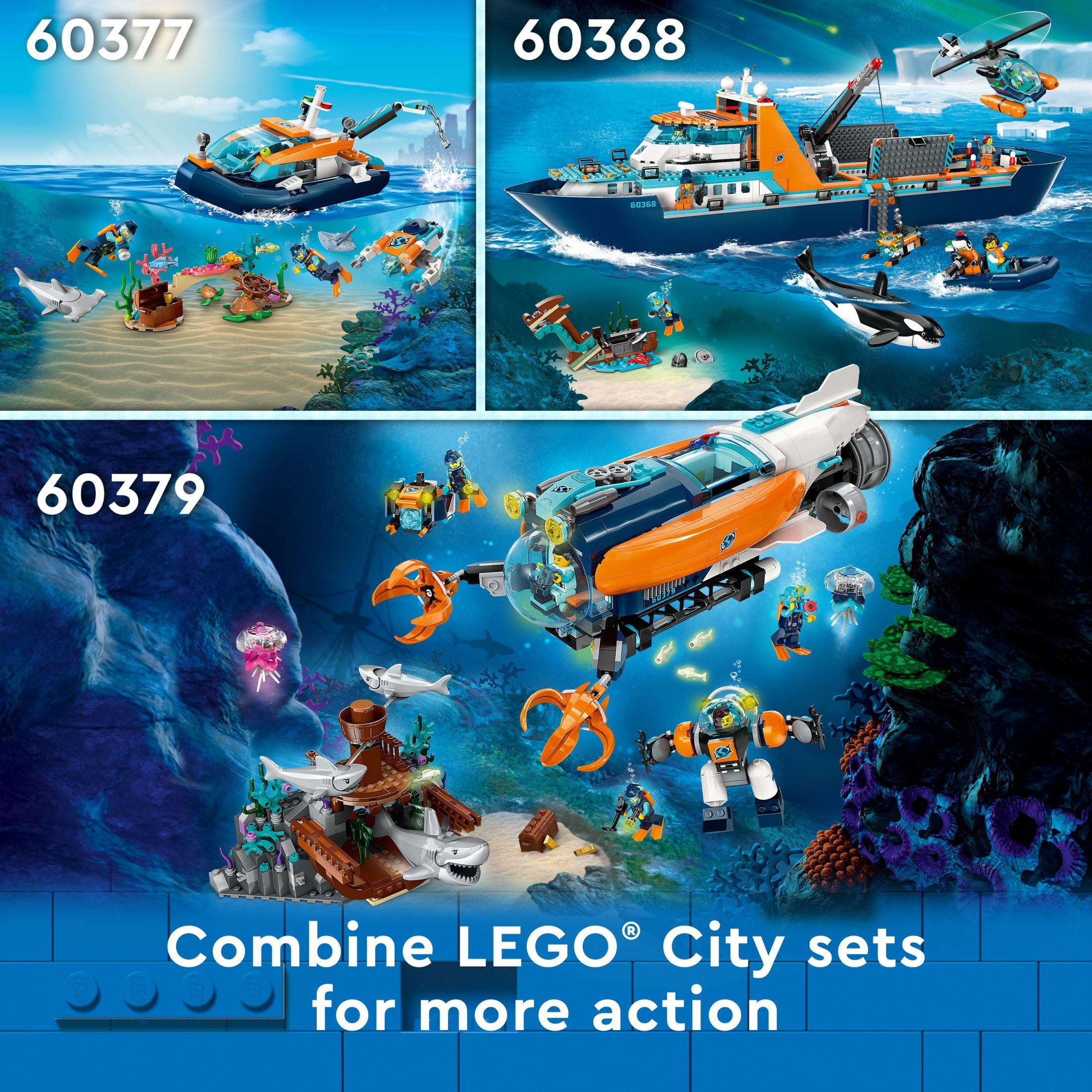 LEGO City Arctic Explorer Ship 60368 Building Toy Set, Fun Toy Gift for 7 year old Boys and Girls, with a Floatable Boat, Helicopter, Dinghy, ROV Sub, Viking Shipwreck, 7 Minifigures and an Orca - Image 7