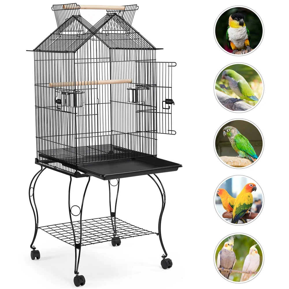 Alden Design 57" Rolling Metal Parrot Cage Bird with Open Top, Black - Image 11