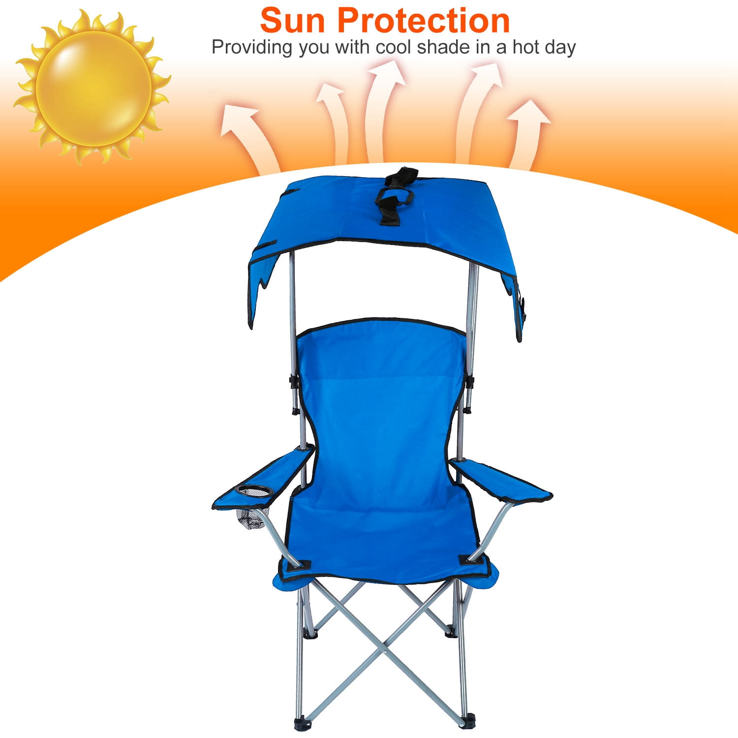 Moclever Portable Camping Chair Foldable Beach Canopy Chair Sun Protection 330lbs Load with Cup Holder for Outdoor Beach Travel, Blue - Image 5