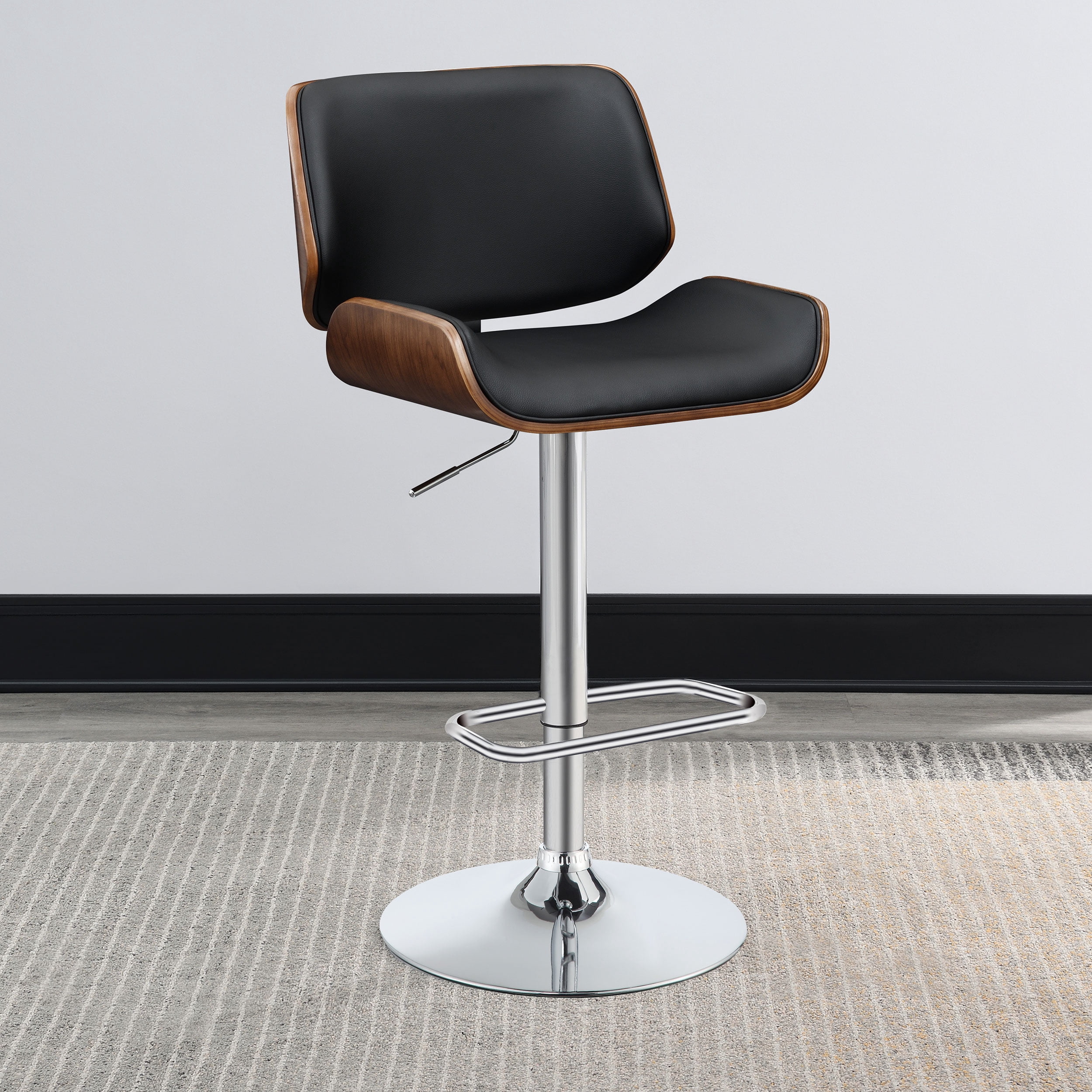 Folsom Upholstered Adjustable Bar Stool Black and Chrome - Image 10