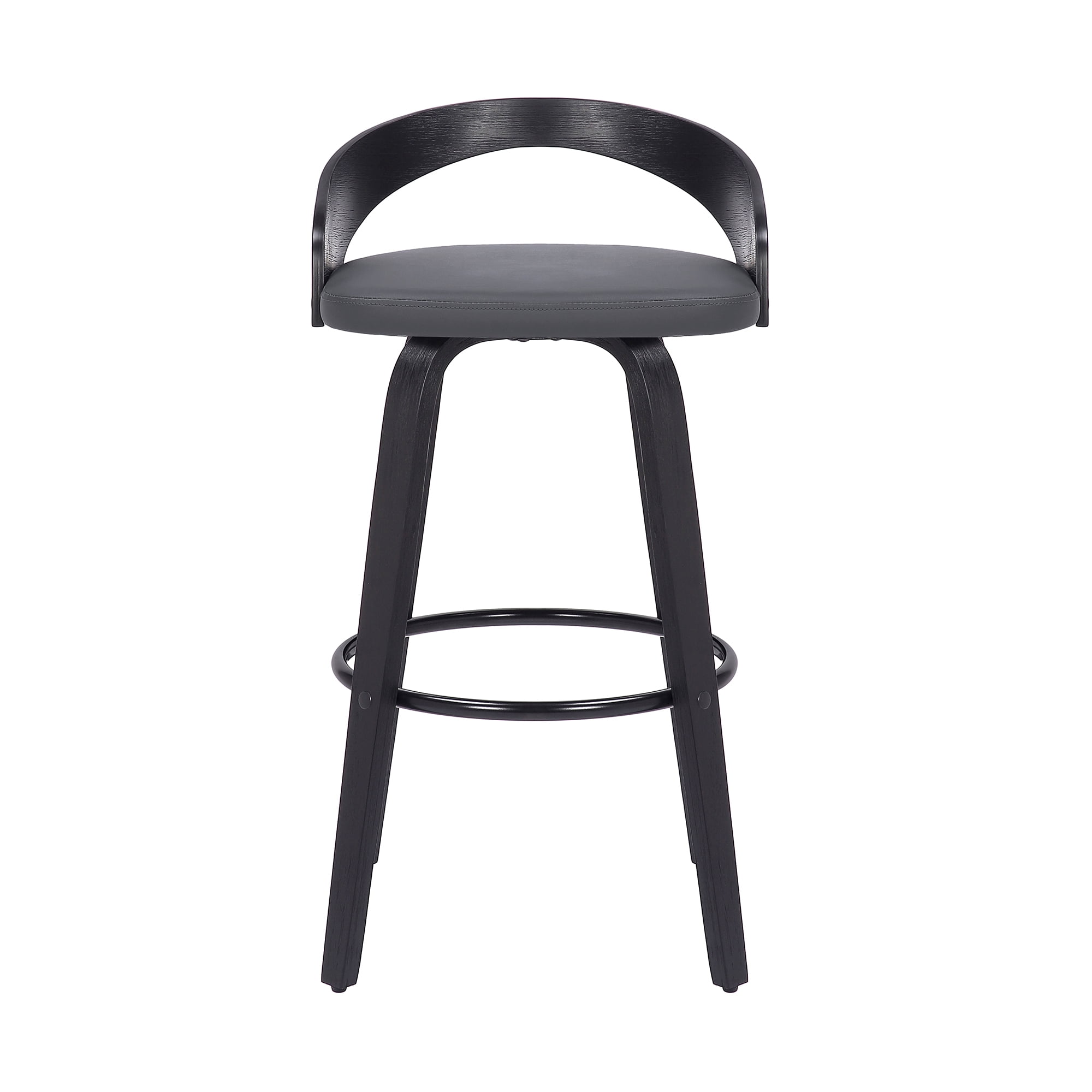 Sonia 26" Counter Height Swivel Gray Faux Leather and Black Wood Bar Stool - Image 3
