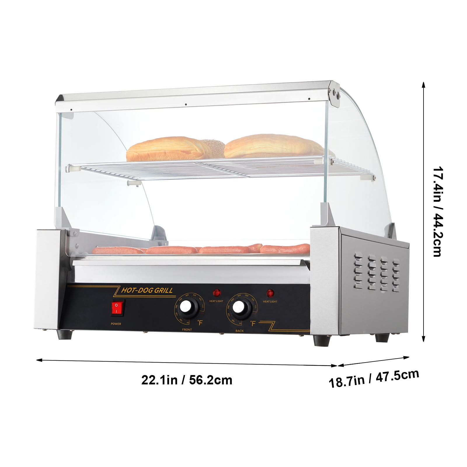 KFFKFF Backsplash Shelf 1650W Electric 30 Hot Dog 11 Roller Grill Cooker Machine - Image 8