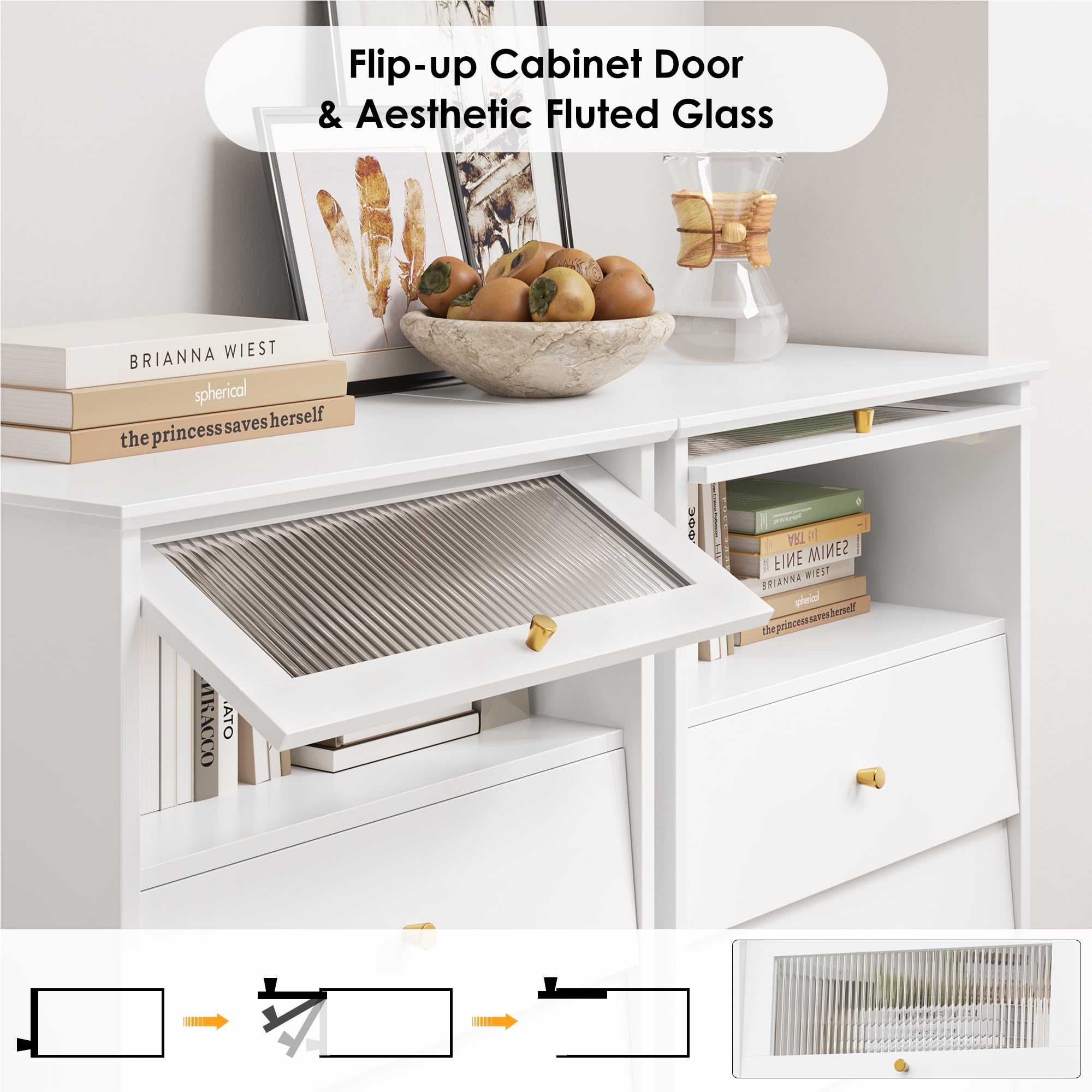 Homfa 6 Drawer Vertical White Dresser for Bedroom, Glass Door Modern Wood Storage Cabinet with Metal Knobs for Living Room - Image 3