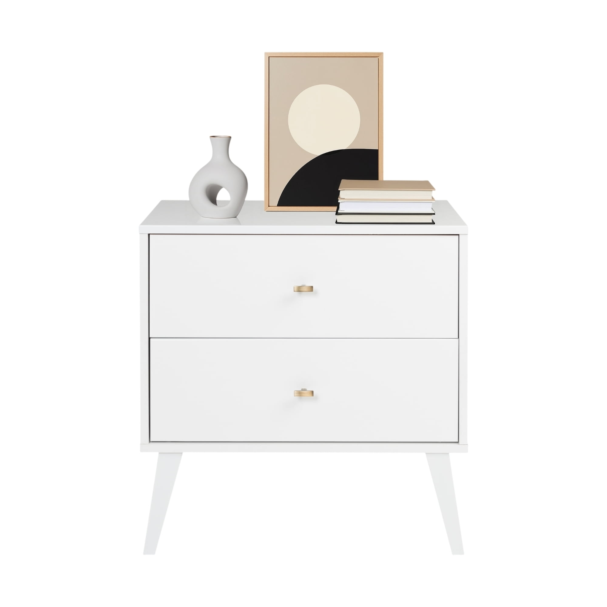 Prepac Milo Mid-Century Modern 2-Drawer Nightstand, 16"D x 25"W x 25"H, White - Image 2