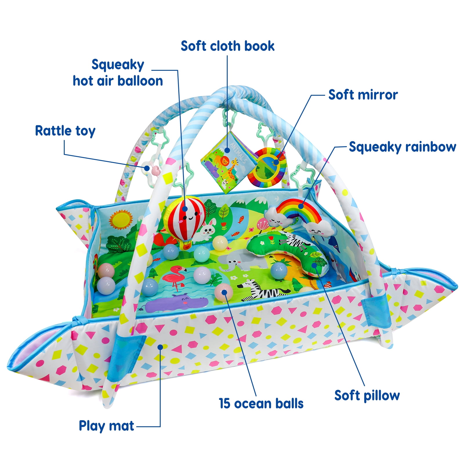 Dr.Rapeti Baby Play Gym Mat with Ball Pit 47x40 inches Colorful Animal Planet Style Activity Gym Center Tummy Time Mat for Newborn Infant Baby Toddler - Image 11