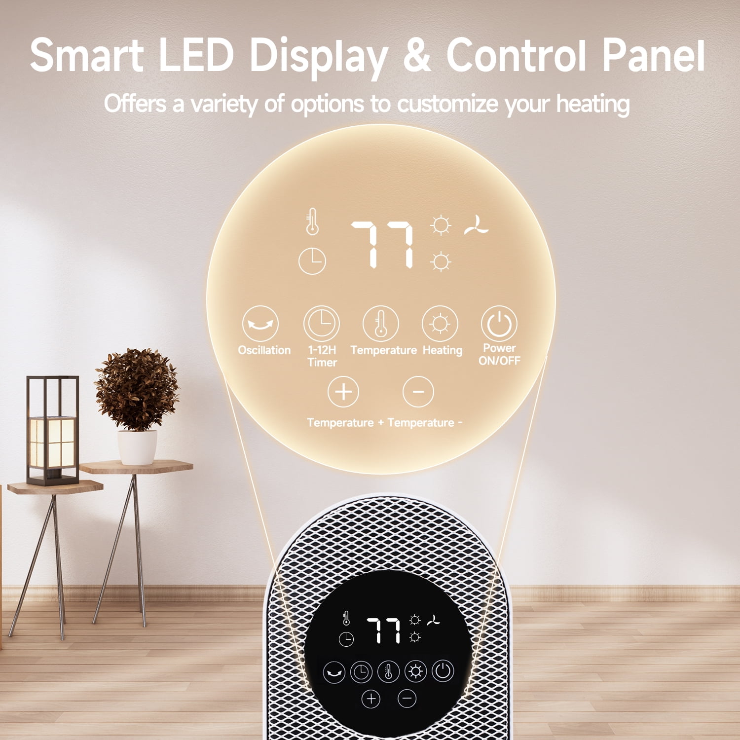 WYRAVIO 1500W Space Heaters for Indoor Use,80° Oscillating Portable Electric Heaters with Thermostat, Remote, 3 Modes,Fast Safety Heat,12H Timer, Overheat Protection, Heater for Bedroom Home Office - Image 8