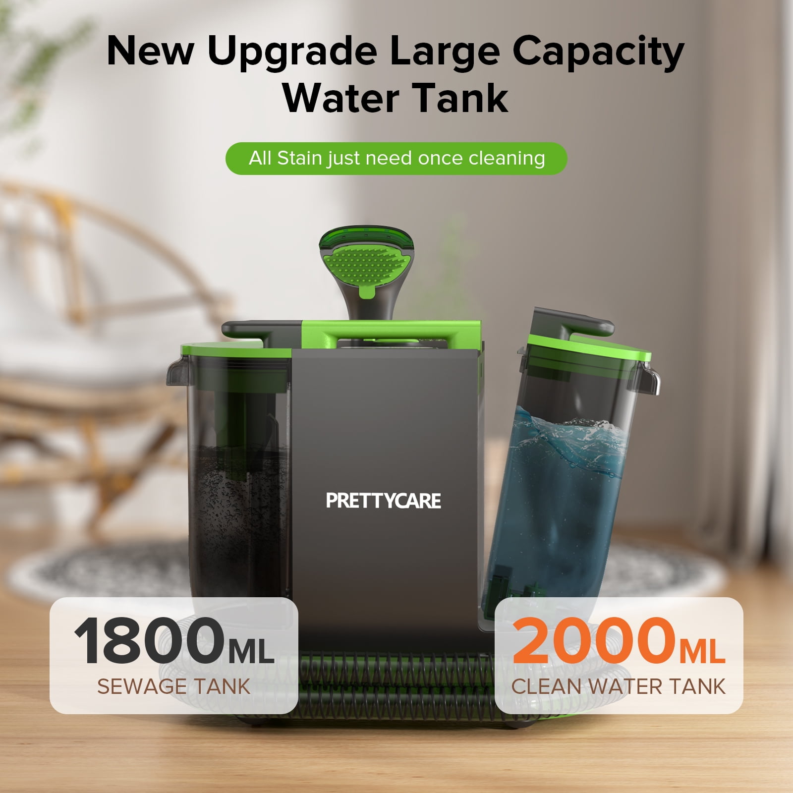 PrettyCare Portable Carpet Shampooer,Upholstery Cleaner,14Kpa Strong Suction Carpet Cleaner Machine,500W Powerful Motor - Image 6