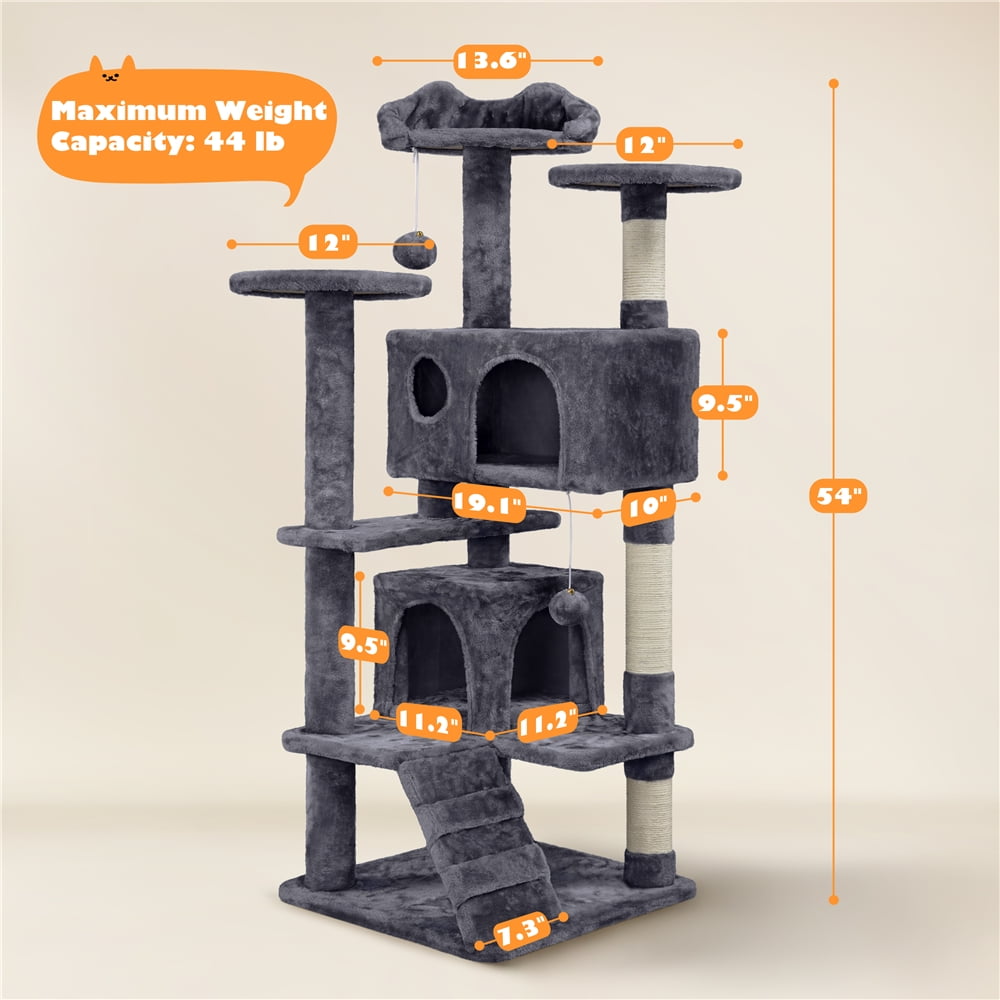 Alden Design 54.5" H Double Condo Cat Tree with Scratching Post Tower, Dark Gray - Image 7