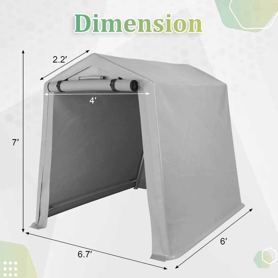 Vineego Outdoor Storage Shed 6 x 6 ft Canopy Portable Shelter Heavy Duty Carport with Roll-up Zipper Door for Bike, Motorcycle, Garden Storage, Gray - Image 2