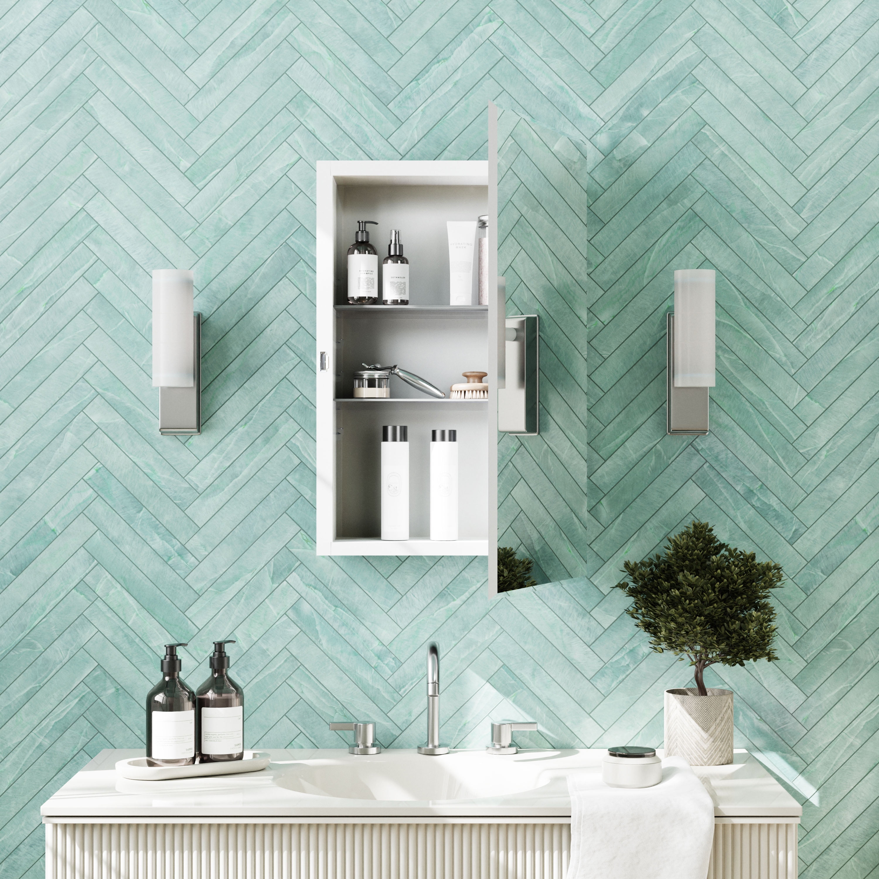 Zenna Home Frameless Mirror Rectangle Steel Medicine Cabinet, 16" x 26", Recessed or Surface-Mount - Image 2