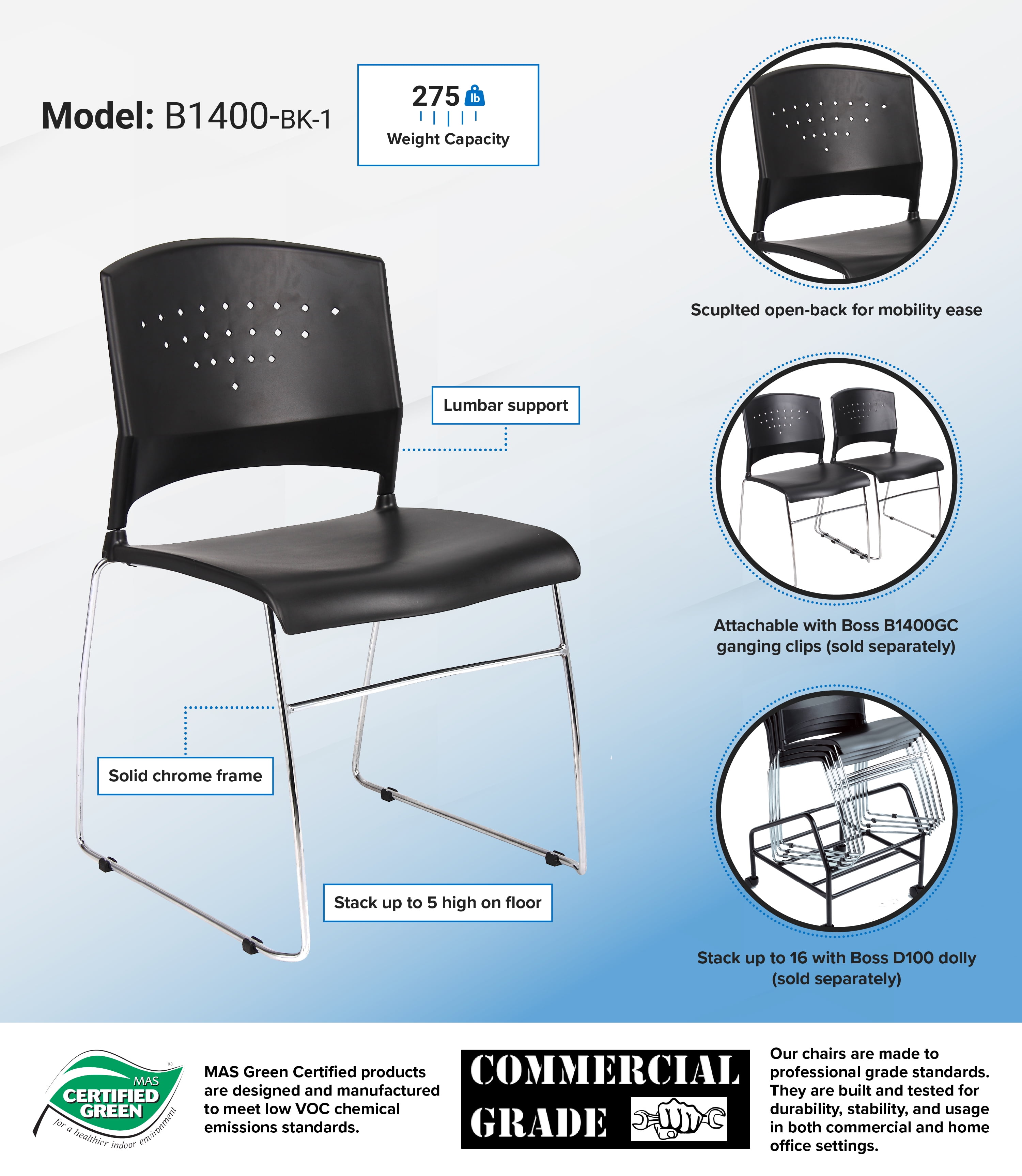 Boss Office Products B1400-BK-1 Guest Chairs - Image 2
