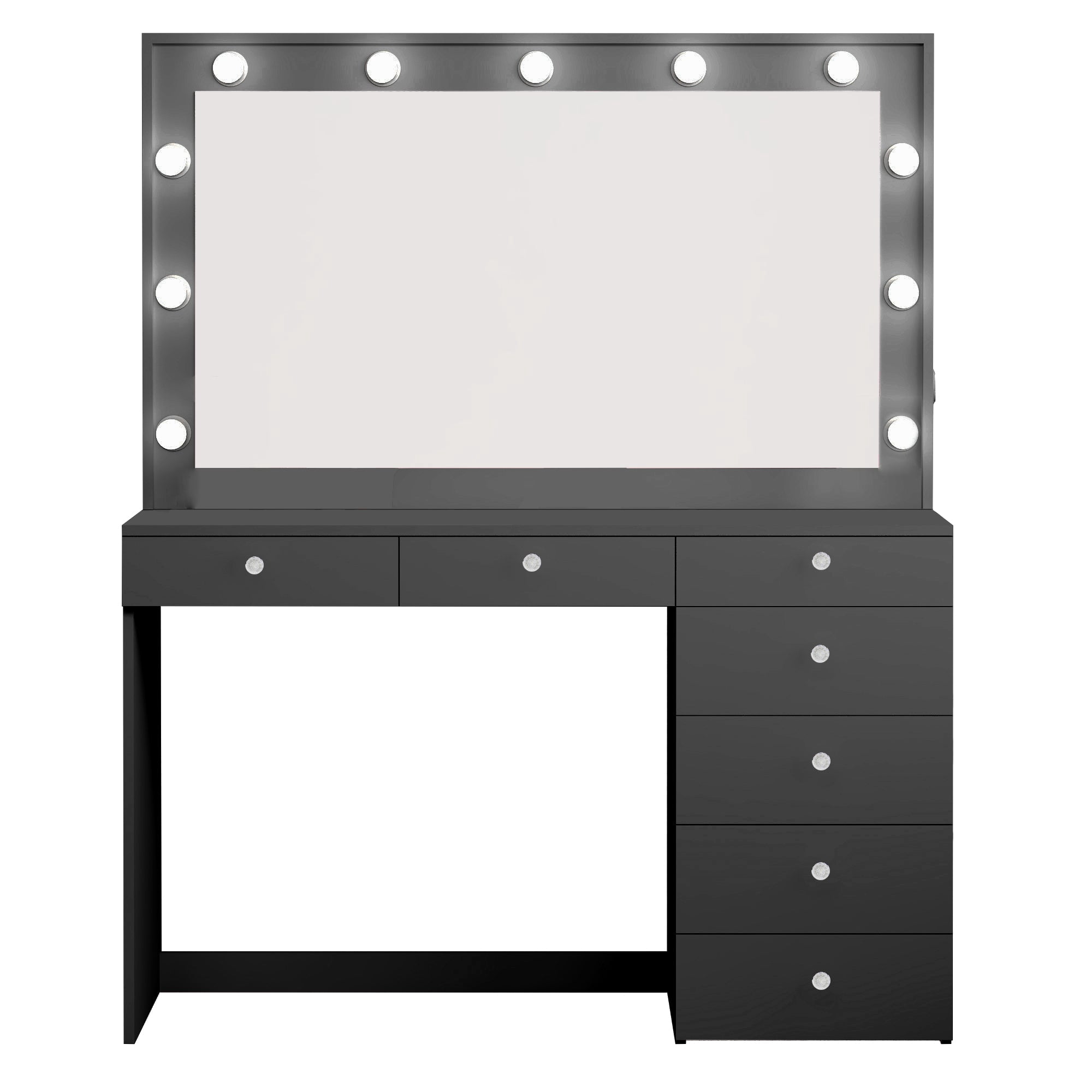 Ember Interiors Modern Black Painted Makeup Vanity Table with Crystal Knobs for Bedroom - Image 2