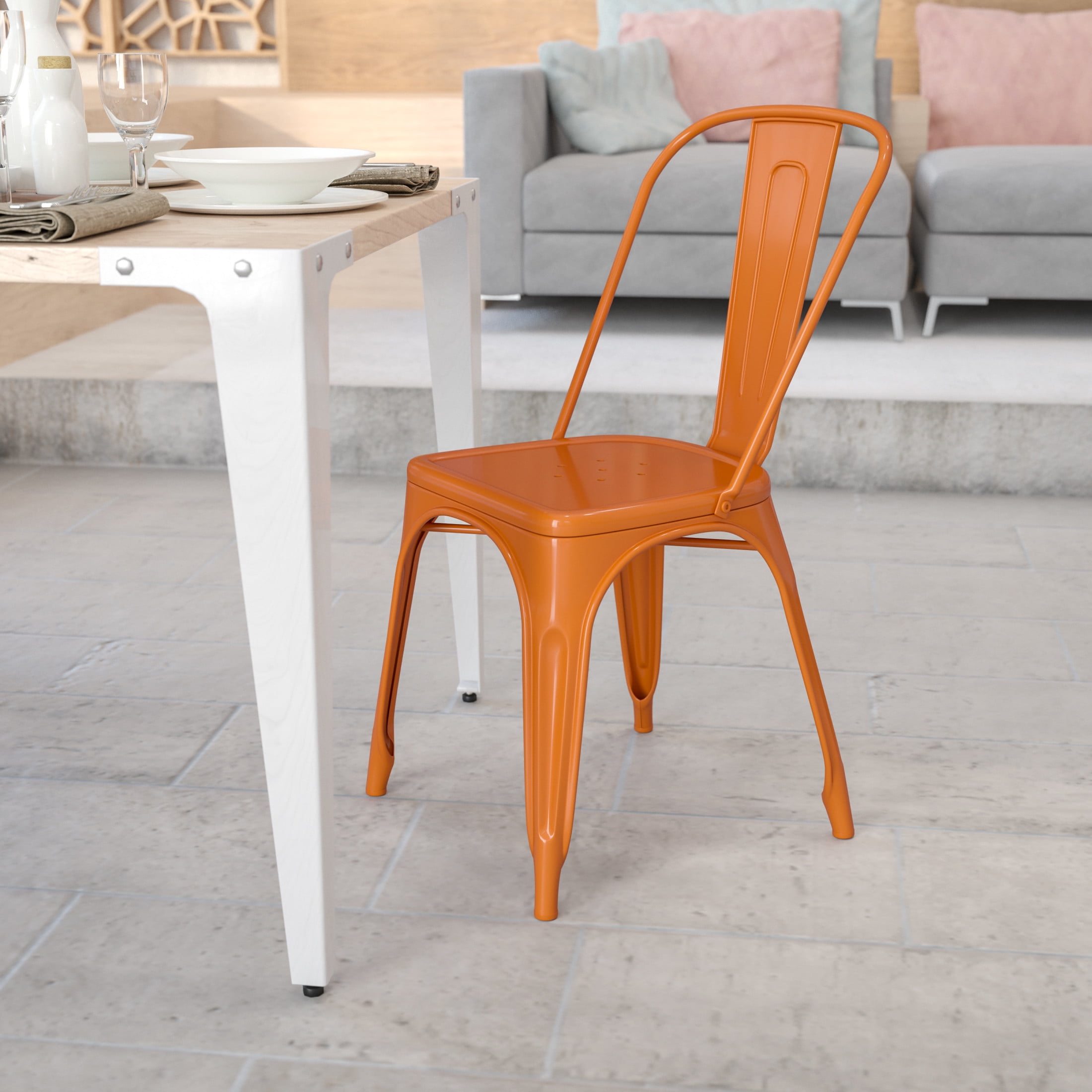 Flash Furniture Perry Adult Commercial-Grade Metal Indoor/Outdoor Stackable Dining Chair, Orange - Image 7