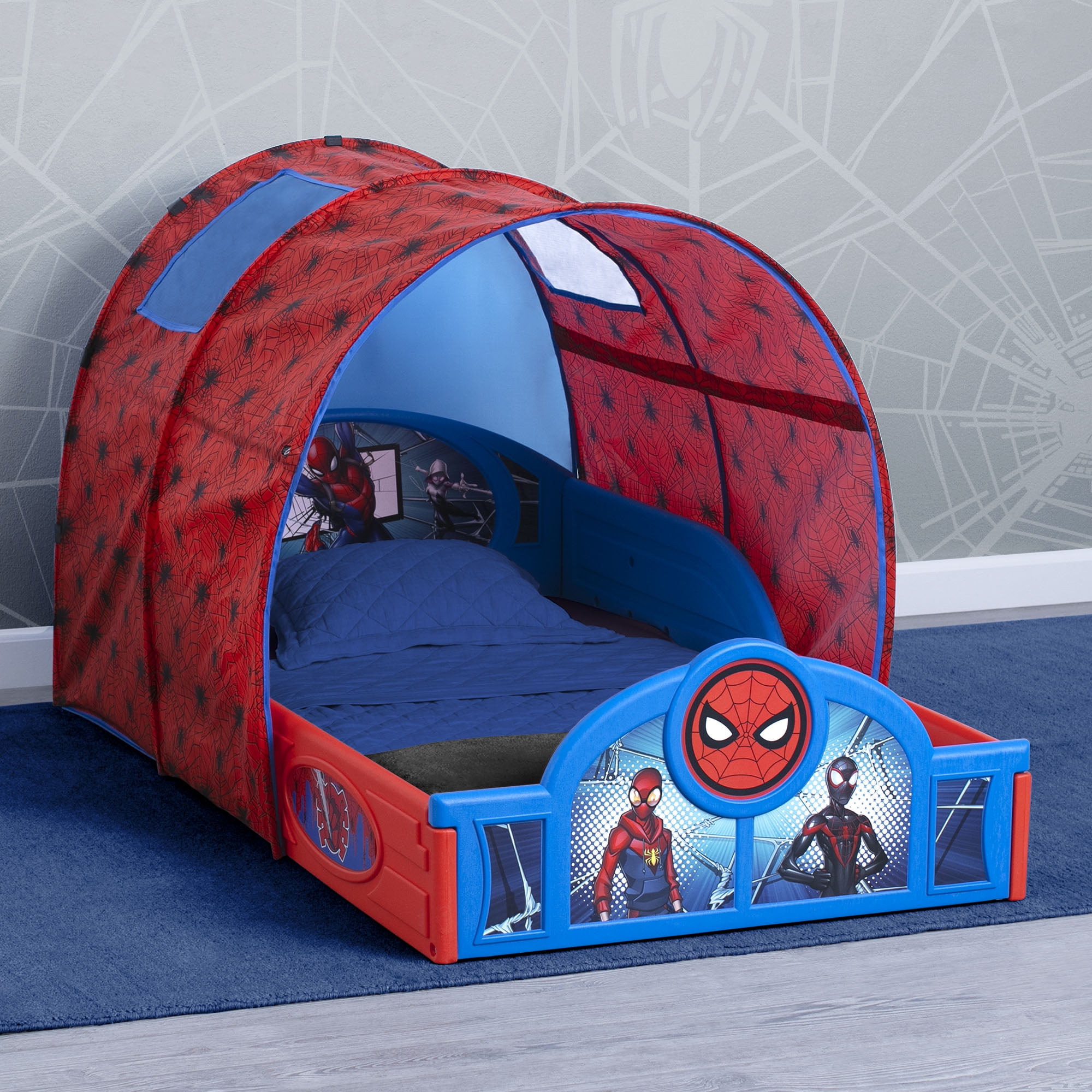 Marvel Spider-Man Sleep and Play Toddler Bed with Tent and Built-In Guardrails by Delta Children - Image 2
