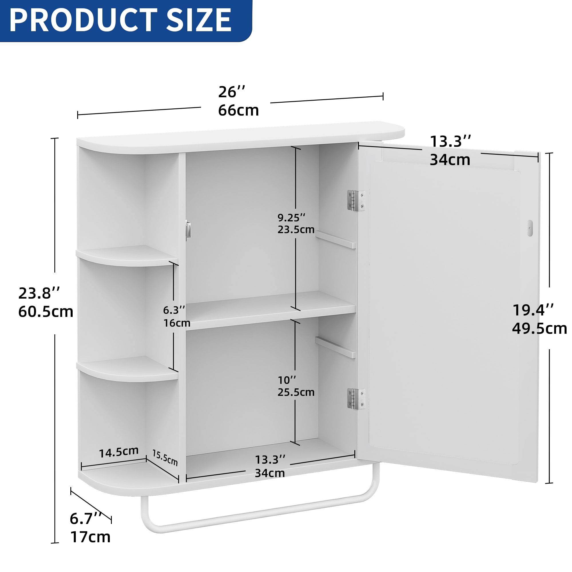 Dextrus 26" Bathroom Cabinet with Mirror Door, Wall Mounted Medicine Cabinet with Adjustable Shelves, White - Image 2