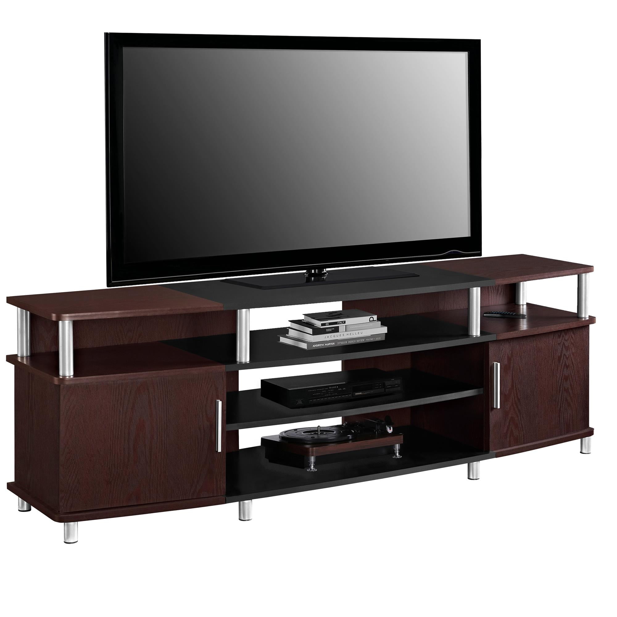 Ameriwood Home Carson TV Stand fits up to 70" with Multiple Open Shelves, Cherry and Black - Image 8