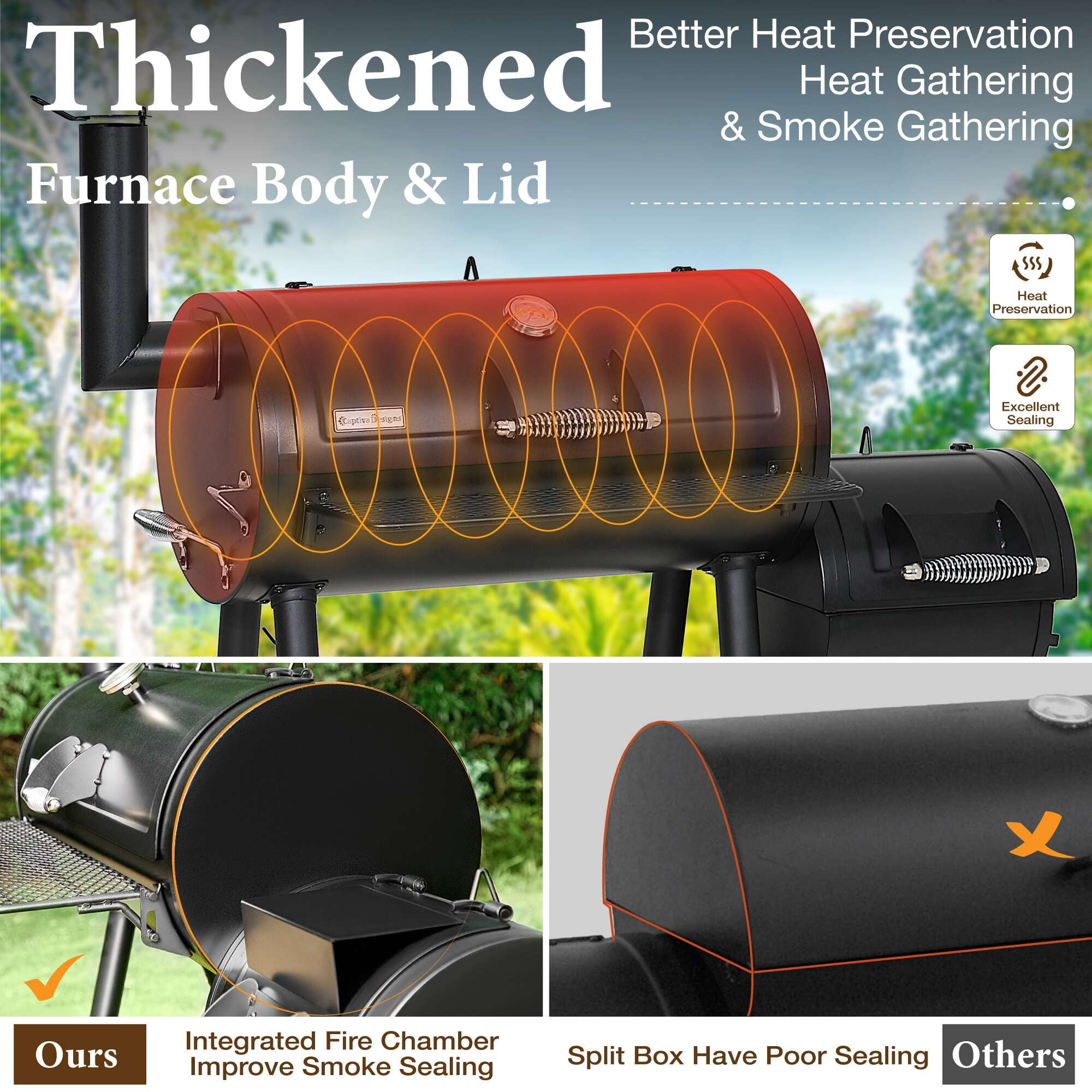 Summit Living Charcoal Grill with Offset Smoker 941 sq.in. Extra Large BBQ Grill Black - Image 7