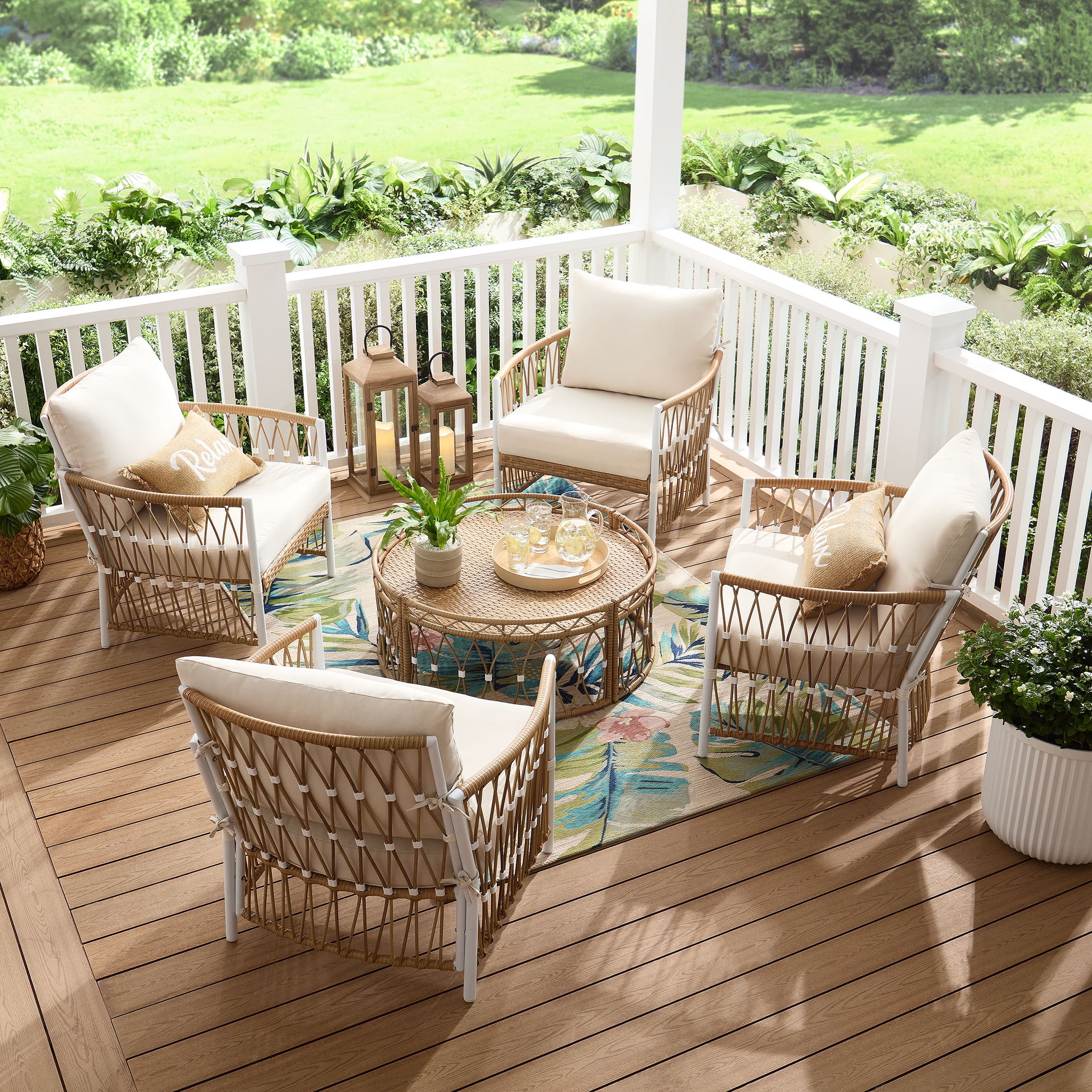 Better Homes & Gardens Lilah Outdoor Wicker 36" Round Ottoman, White - Image 6