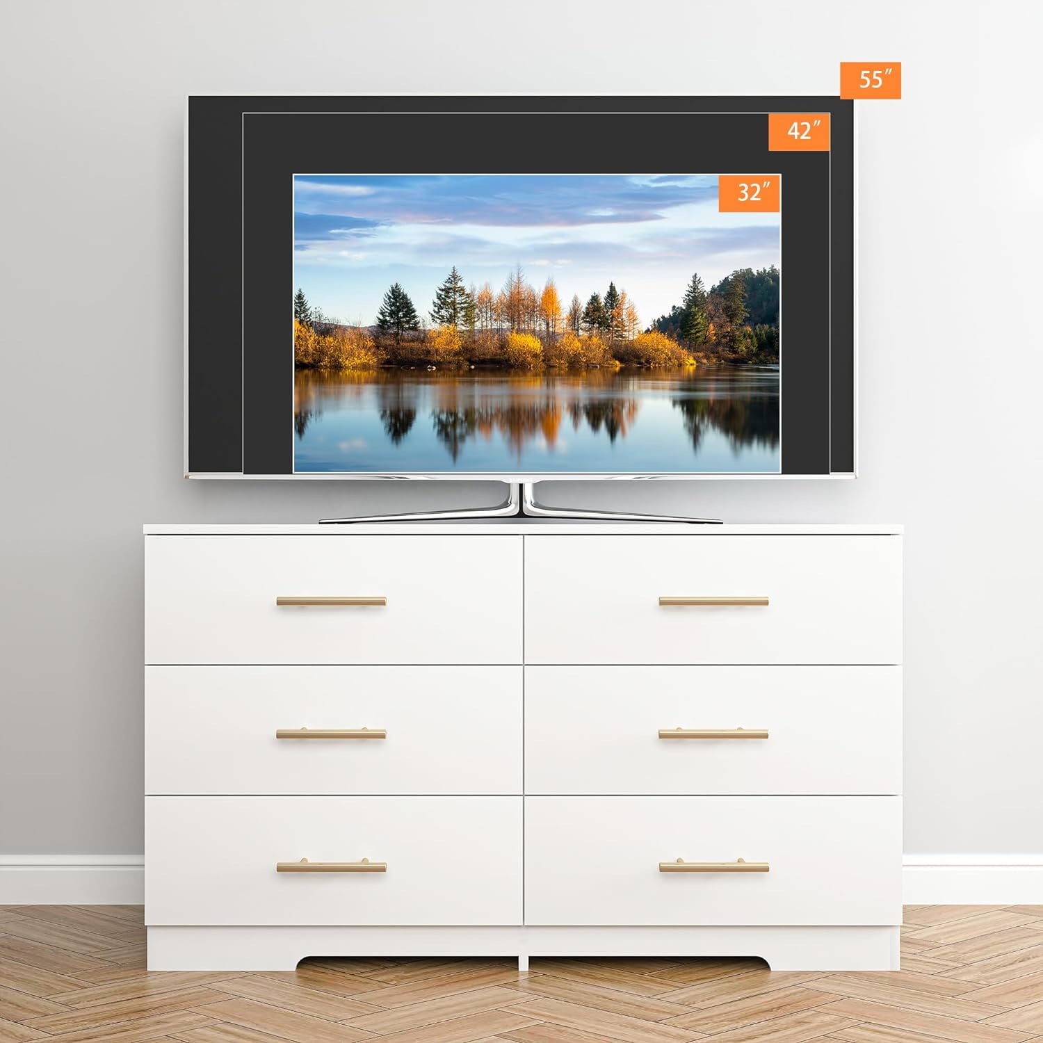 Miniyam 6-Drawer Dresser with Deep Drawers & Golden Handles for Adult Bedroom, White - Image 6