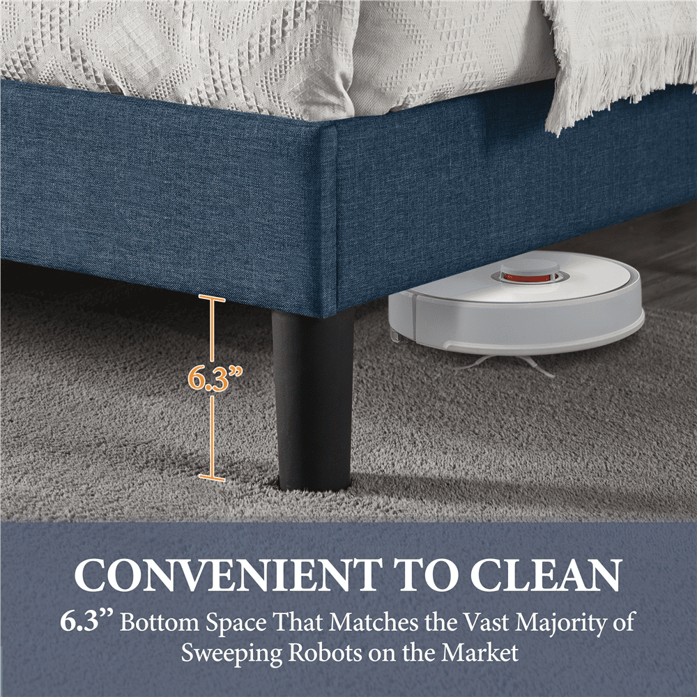 Yaheetech Modern Upholstered Platform Bed with Adjustable Tufted Headboard , Queen Size, Navy Blue - Image 6