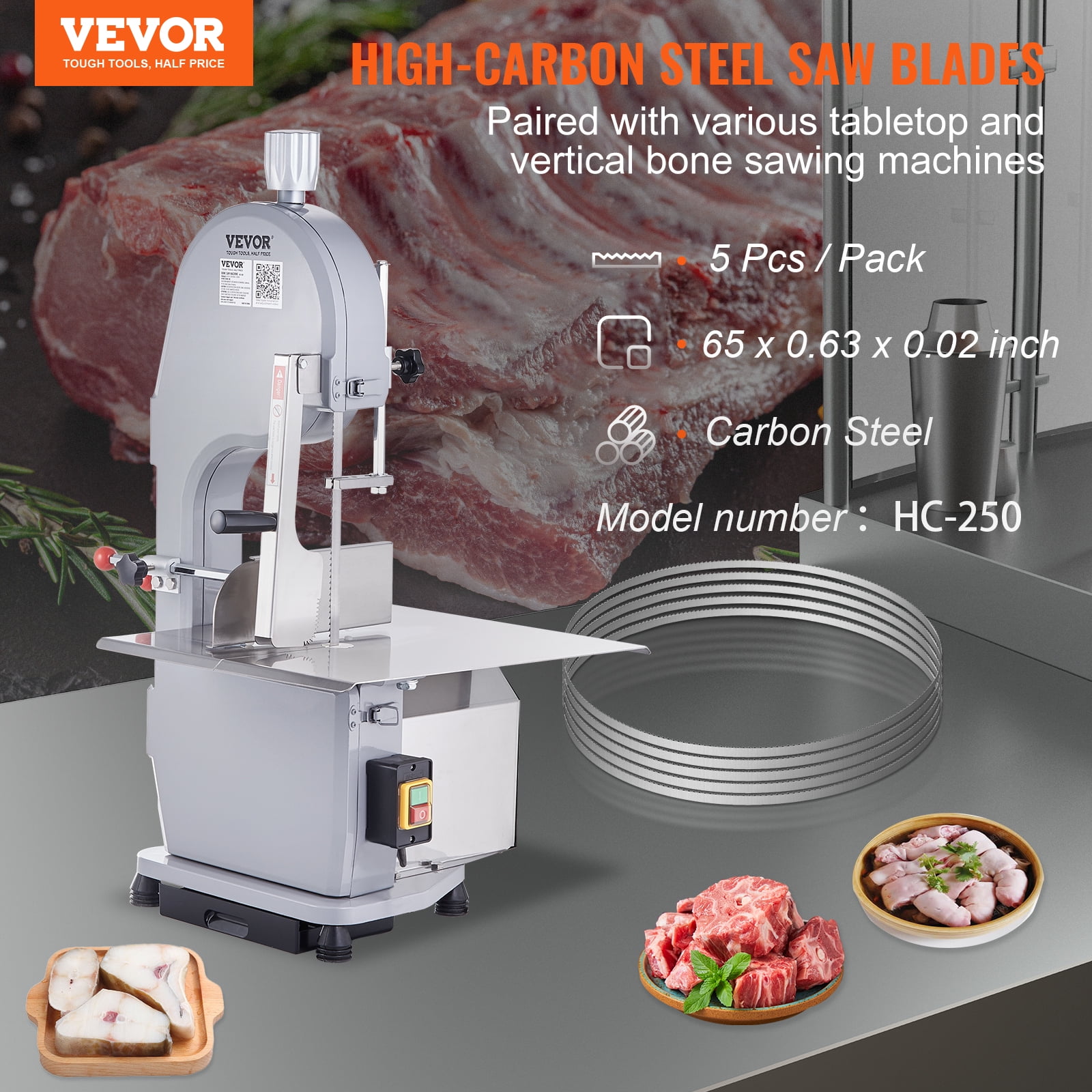 VEVOR Band Bone Saw Machine Blade for Cutting Meat Bone 65"x0.63"x0.02" Carbon Steel 5 PCS - Image 6
