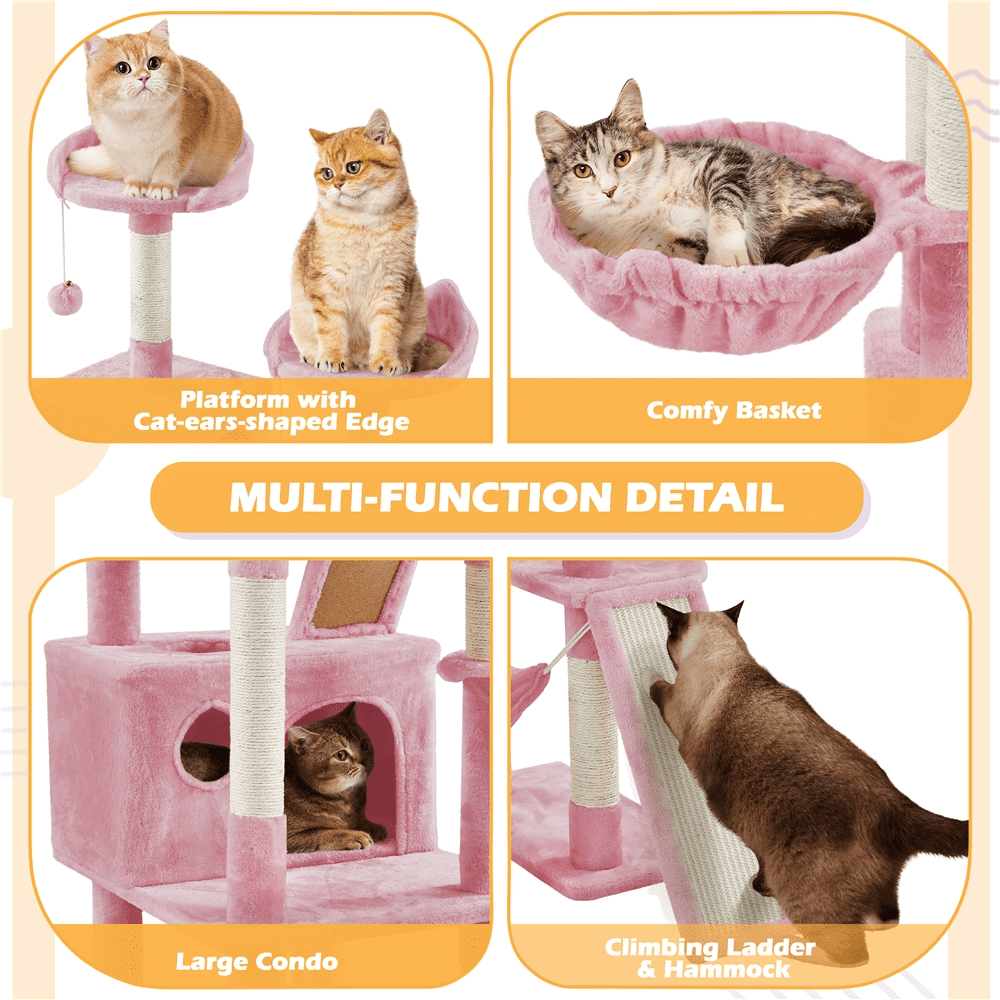 Alden Design 82.5" H Multi Level Cat Tree with 2 Cozy Condos and Basket, Pink - Image 9