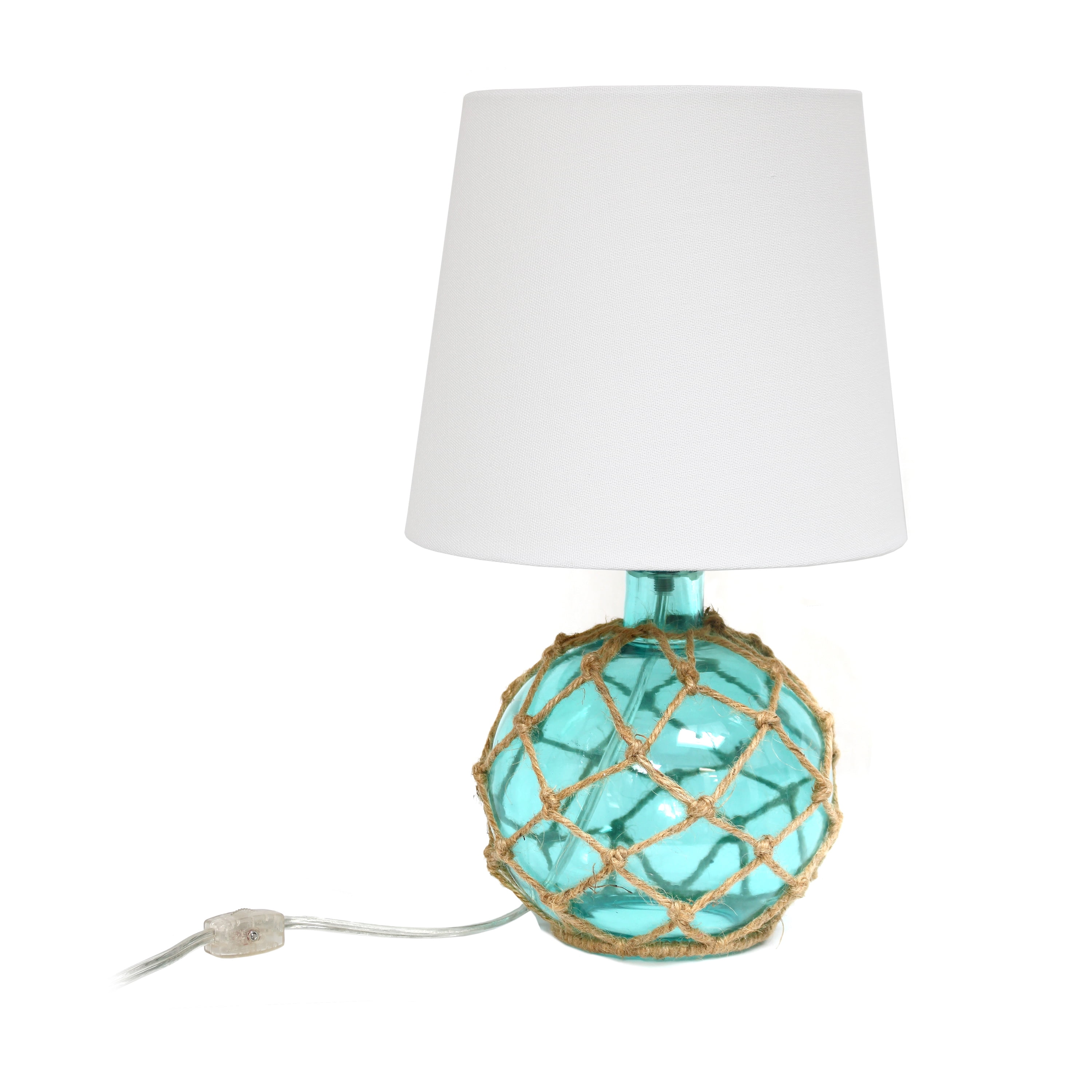 Elegant Designs 14.75" Buoy Rope 2-Pack Nautical Netted Coastal Ocean Sea Glass Table Lamp with White Fabric Shade, Aqua - Image 6