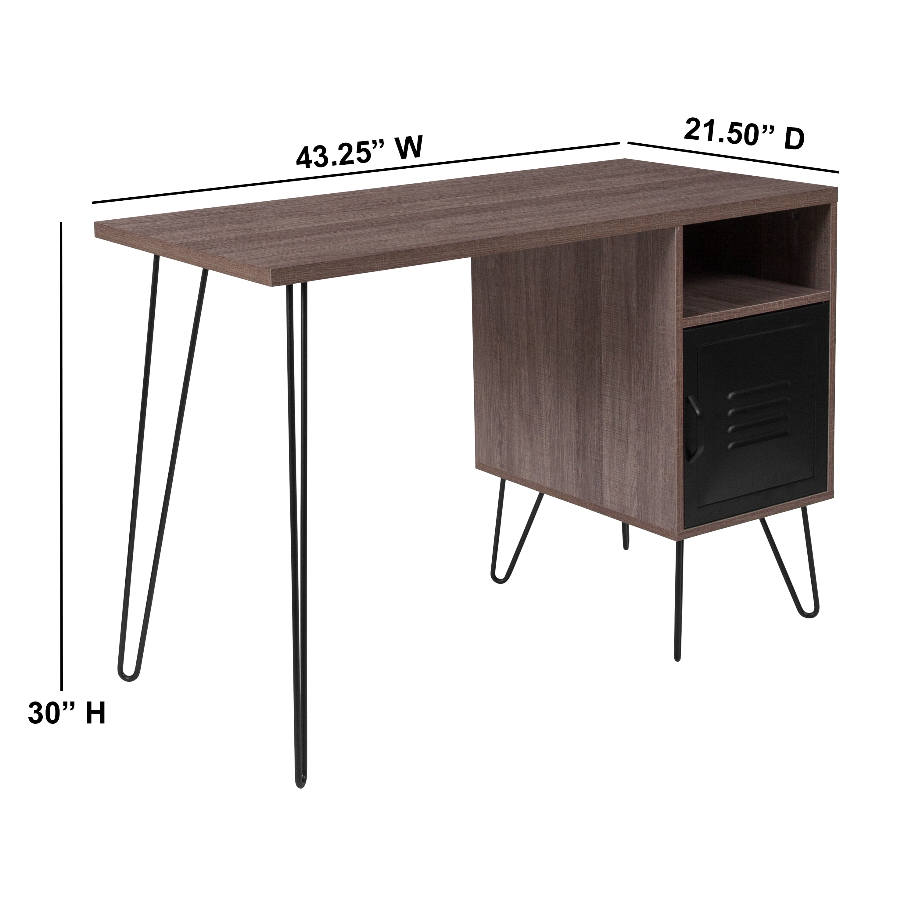 Flash Furniture Woodridge Collection Rustic Wood Grain Finish Computer Desk with Metal Cabinet Door and Black Metal Legs - Image 2