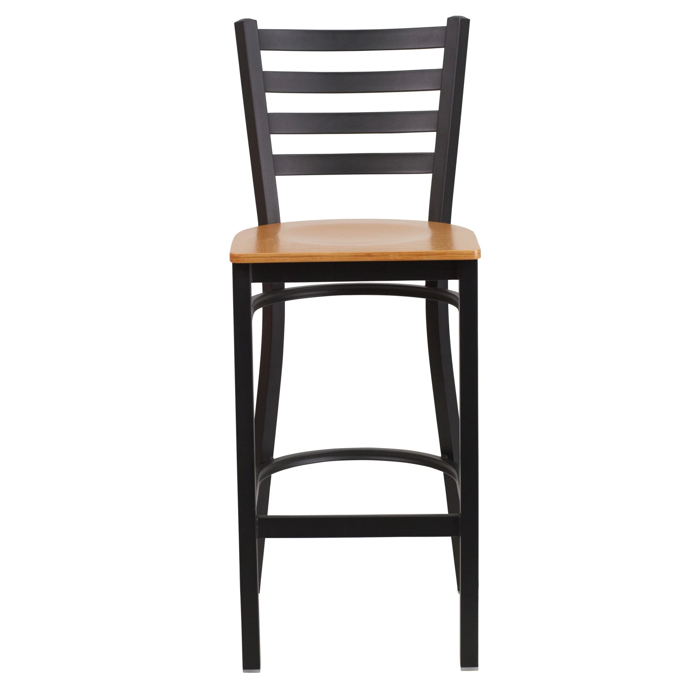 Flash Furniture HERCULES Series Black Ladder Back Metal Restaurant Barstool - Natural Wood Seat - Image 3
