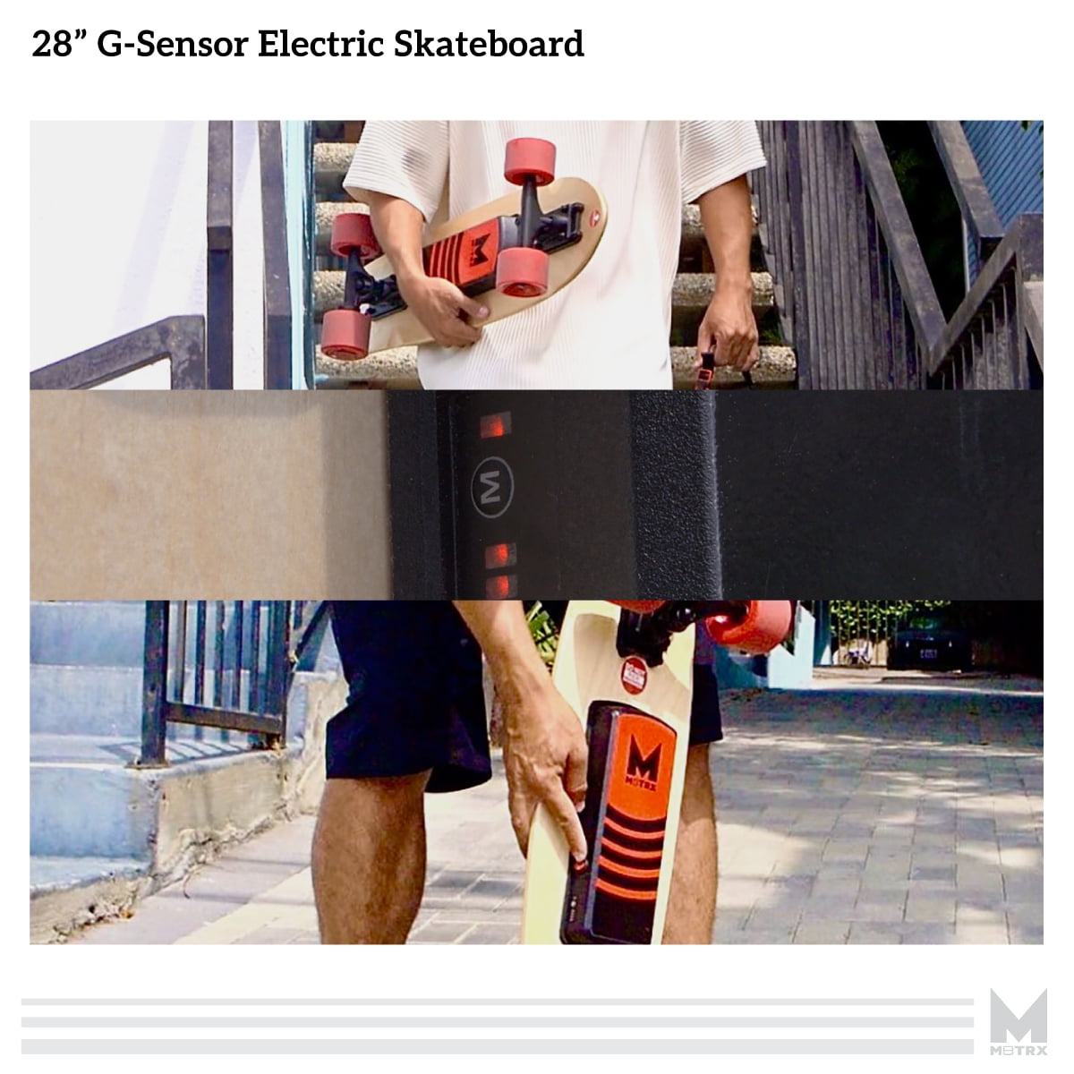 M8TRX EB100 Electric Skateboard, Gravity Sensor Riding, 300 Watt, 28" Deck, 10 MPH, Red - Image 6