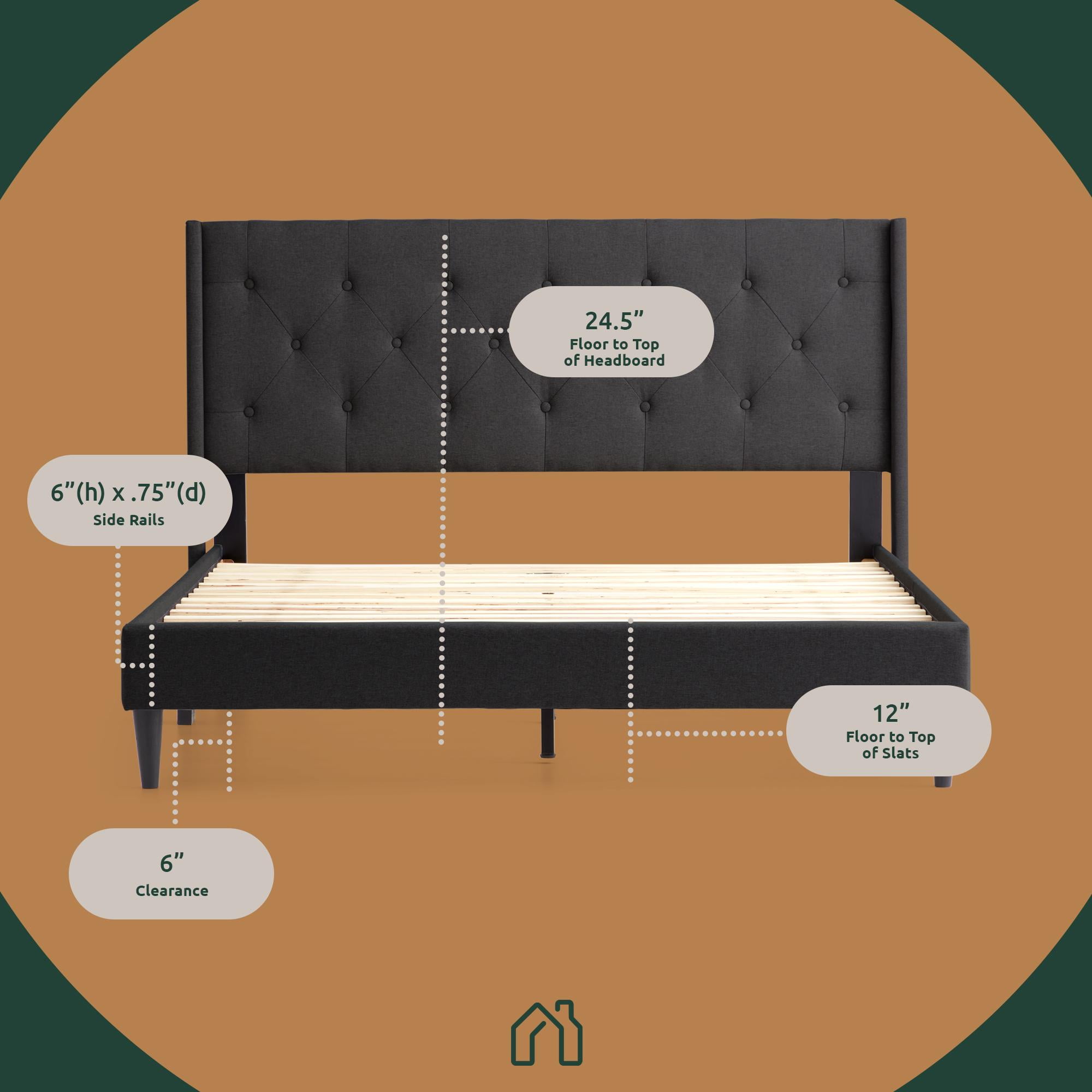 Rest Haven Astoria Wingback Tufted Upholstered Bed, Twin, Charcoal - Image 9