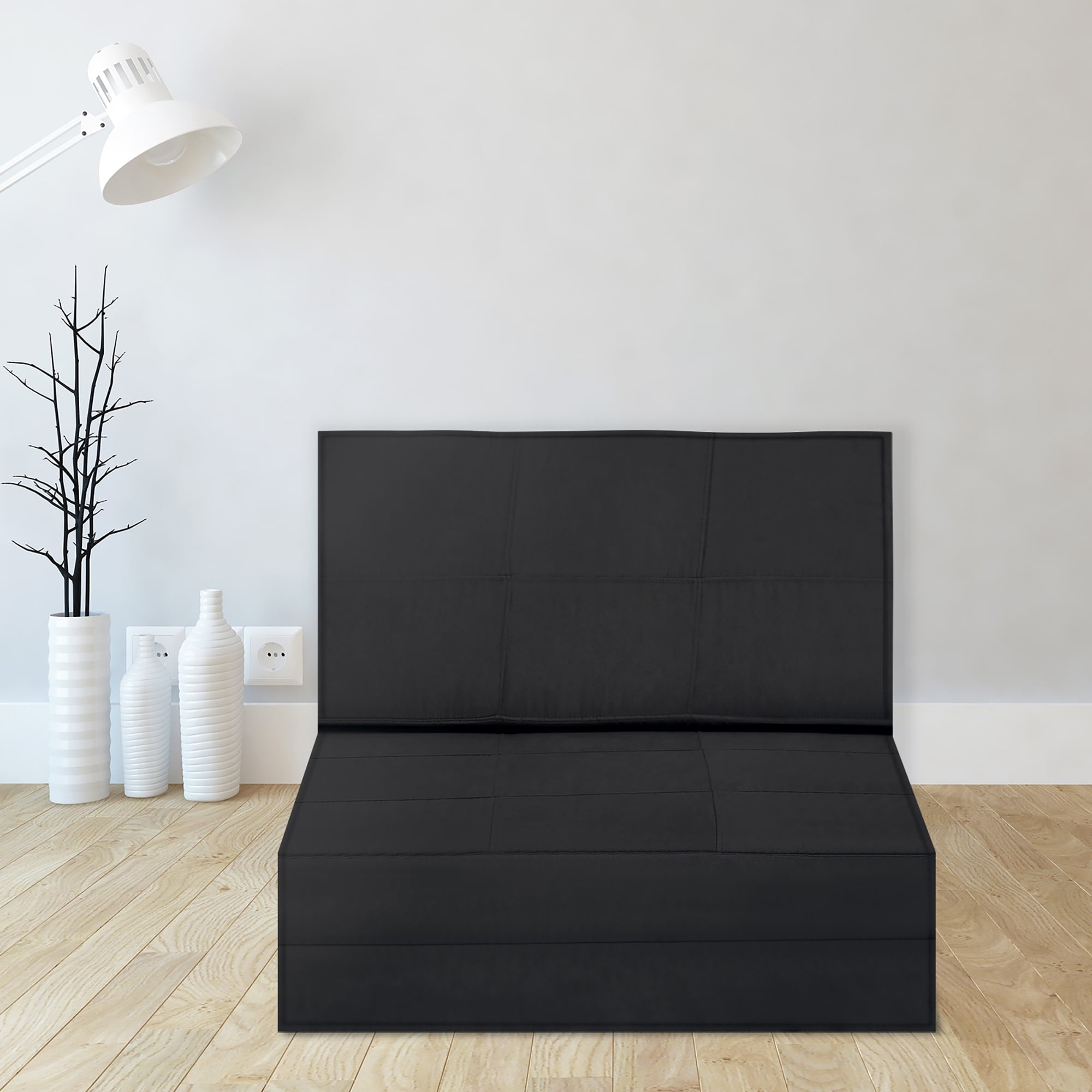 Costway Convertible Fold Down Chair Flip Out Lounger Sleeper Bed Couch Black - Image 7