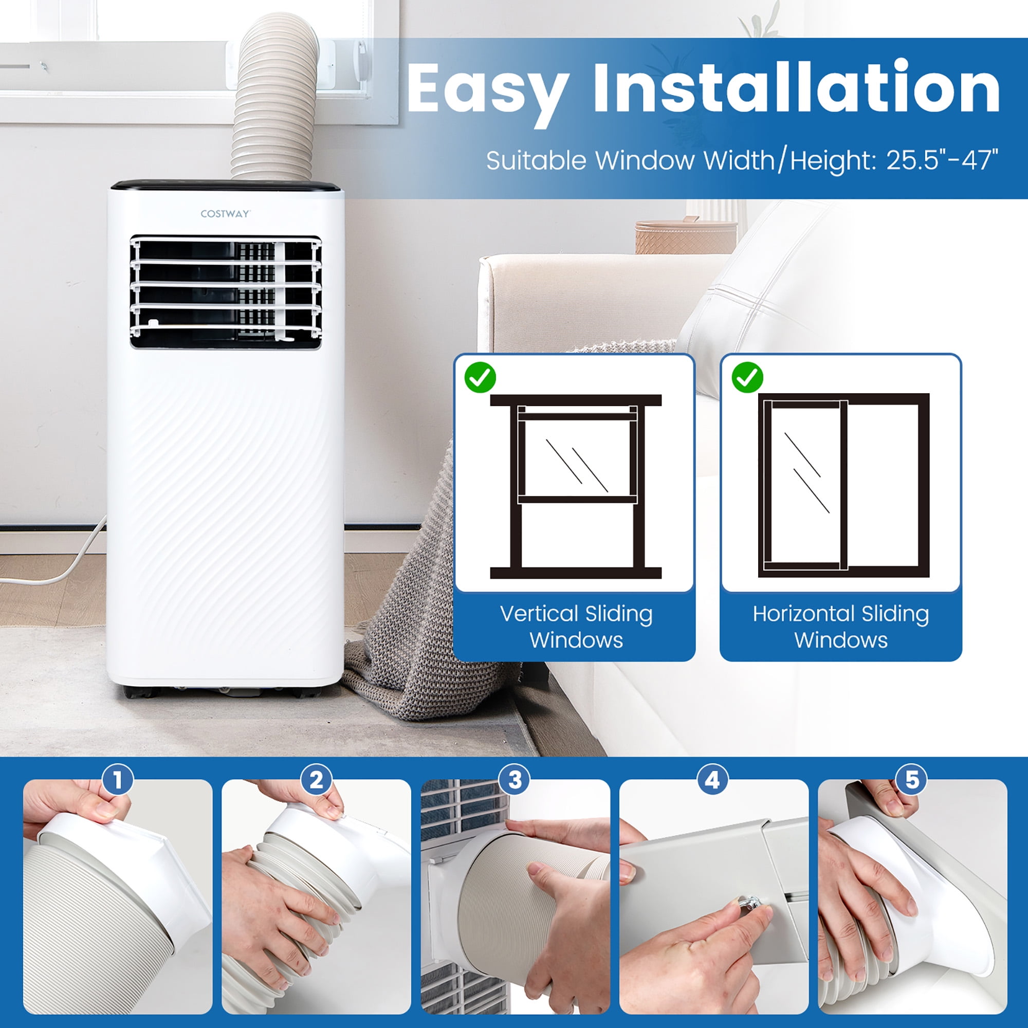 Costway 5000 BTU (8000 BTU ASHRAE) Portable Air Conditioner 4-in-1 AC Unit with Cool Fan Dehum Sleep Mode - Image 9