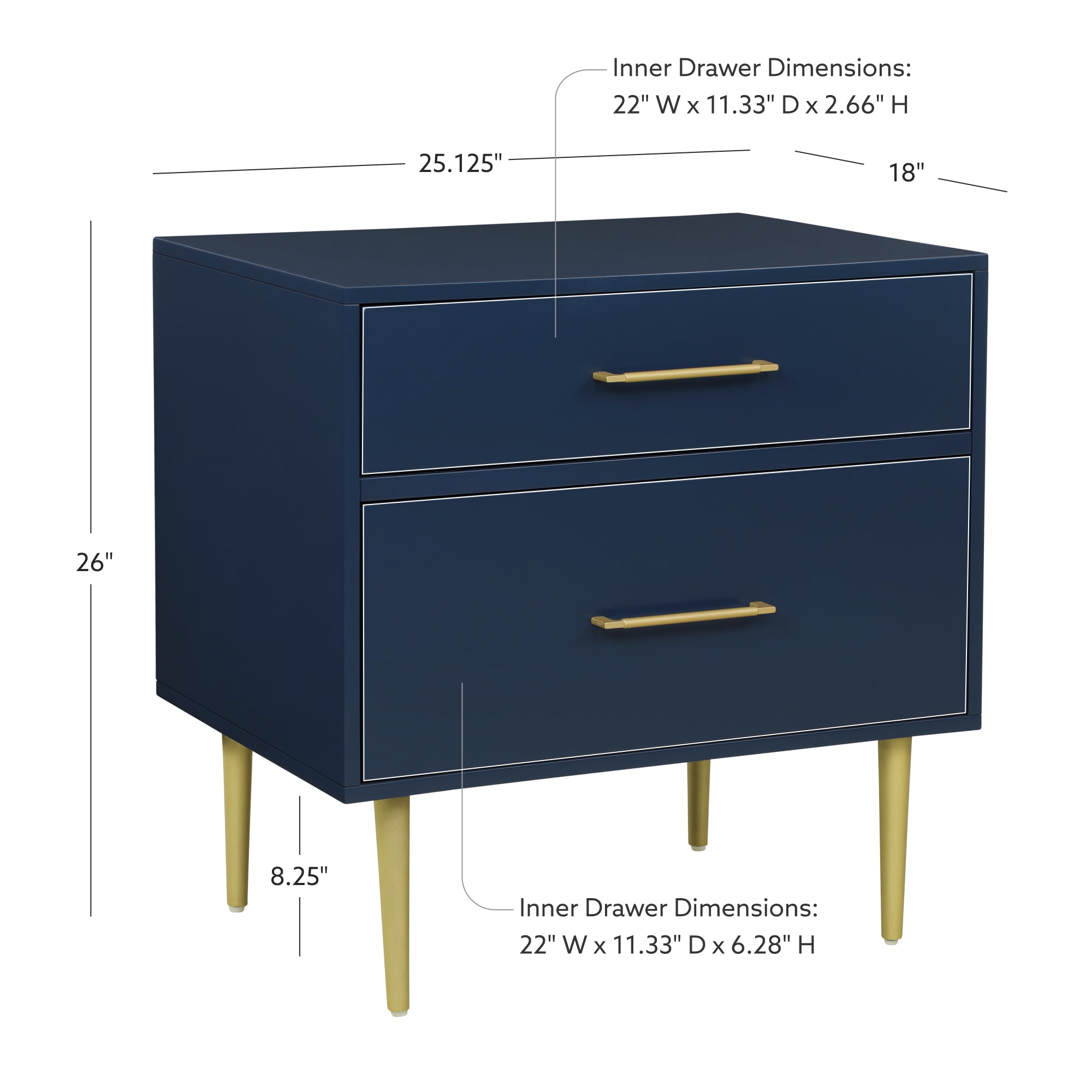 Linon Galena 2-Drawer Nightstand, Navy - Image 6