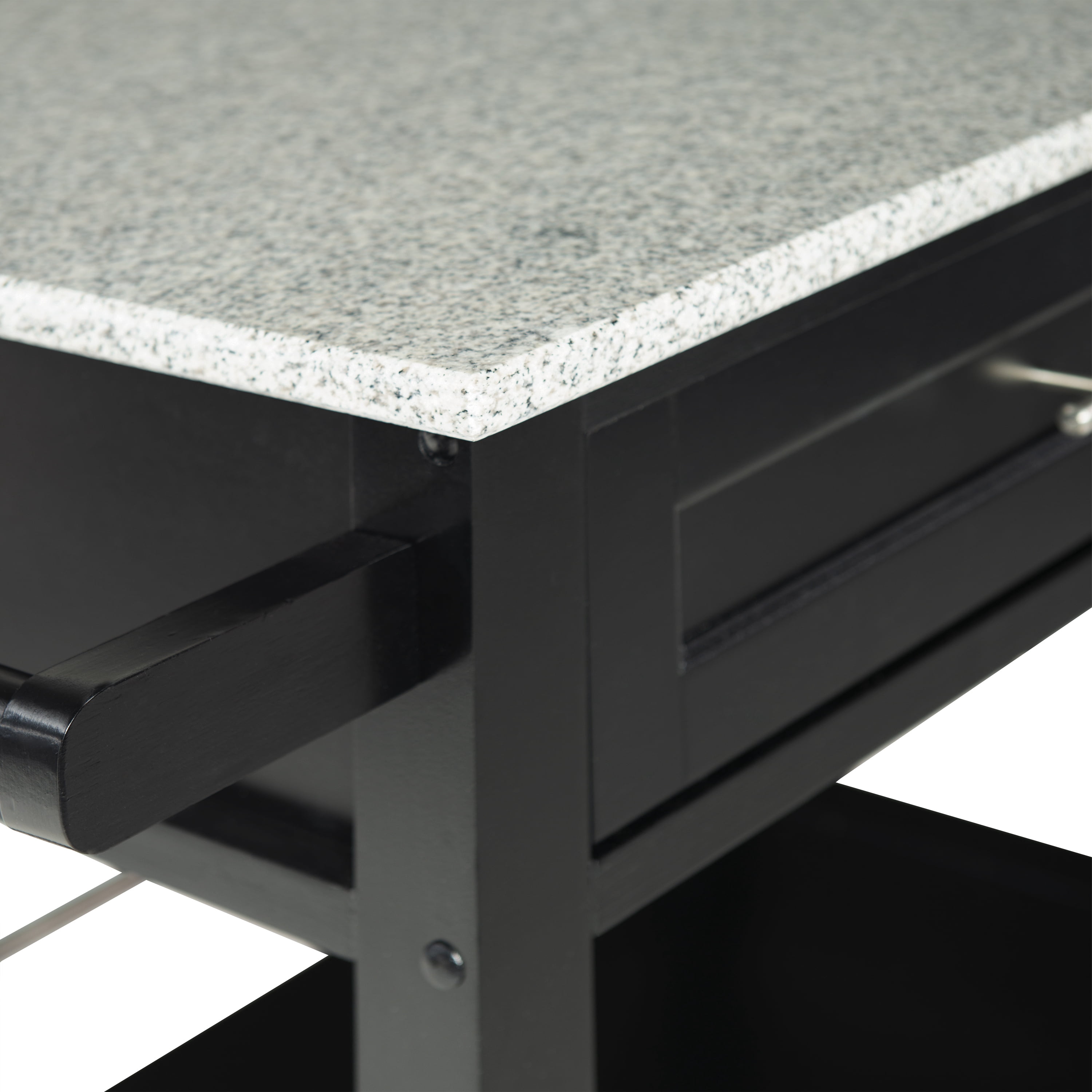 Linon Monett 2-Tier Mobile Serving Cart with Gray Granite Top, 27.75" Length, Black - Image 12