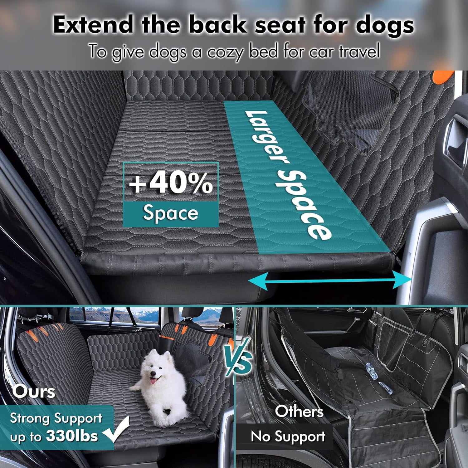 Mpow Back Seat Extender for Dogs-Supports 330lb,Waterproof Dog Car Seat Cover for Back Seat Hard Bottom-Detachable,600D Heavy Duty Scratch Proof Nonslip Durable Soft,Dog Hammock for Car,SUVs,Truck - Image 7